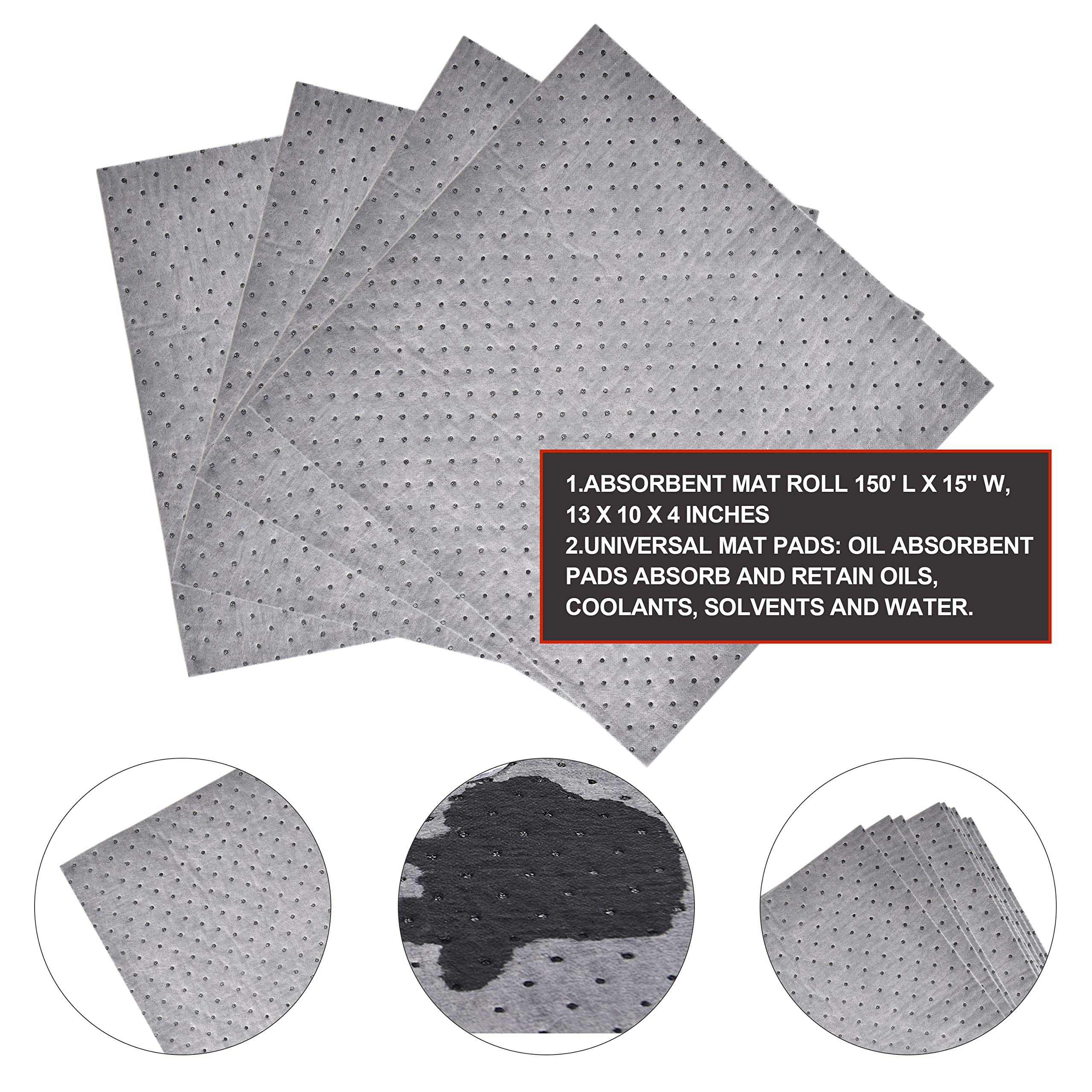Aain 2pack Heavy Duty Oil Absorbent Pads, Oil Maintenance Mat Roll for All Purpose Super Absorbent Mat Roll, Gray, 150' L x 15''
