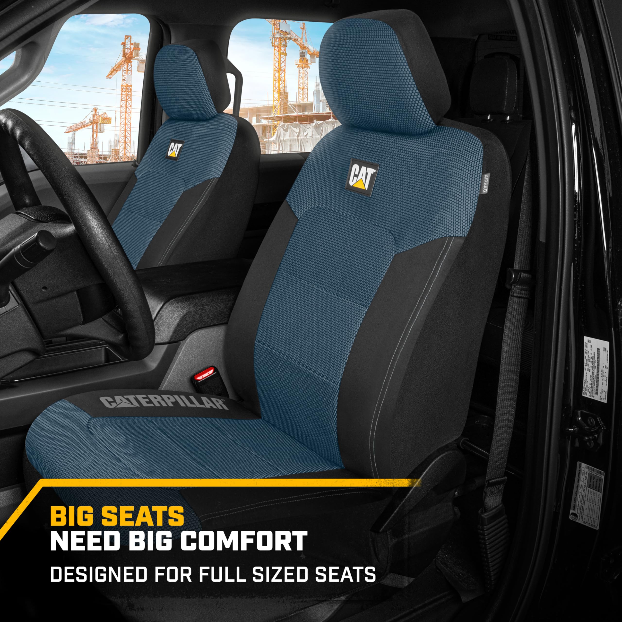 CAT Blue & Black Seat Covers for Cars, Trucks, & SUV - Set of (2) MeshFlex Car Seat Cover Front Seat Protectors - Airbag Compati