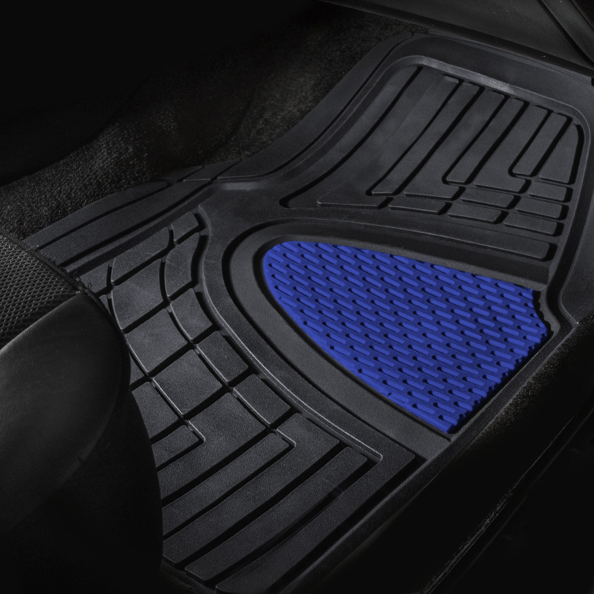 Fh Group Premium Liners Tall Channel Trimmable All Weather Rubber Full Set Car Floor Mats (Blue) W. Trimmable All-Season Cargo L