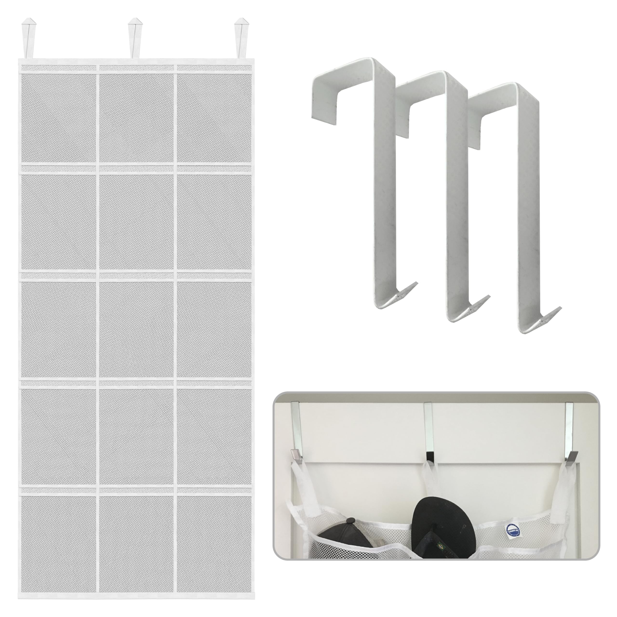 Cruise On Large Mesh Over Door Hanging Organizer 15 Pockets - White Cabin Organization Shoe Holder & Cruise Essentials Storage (