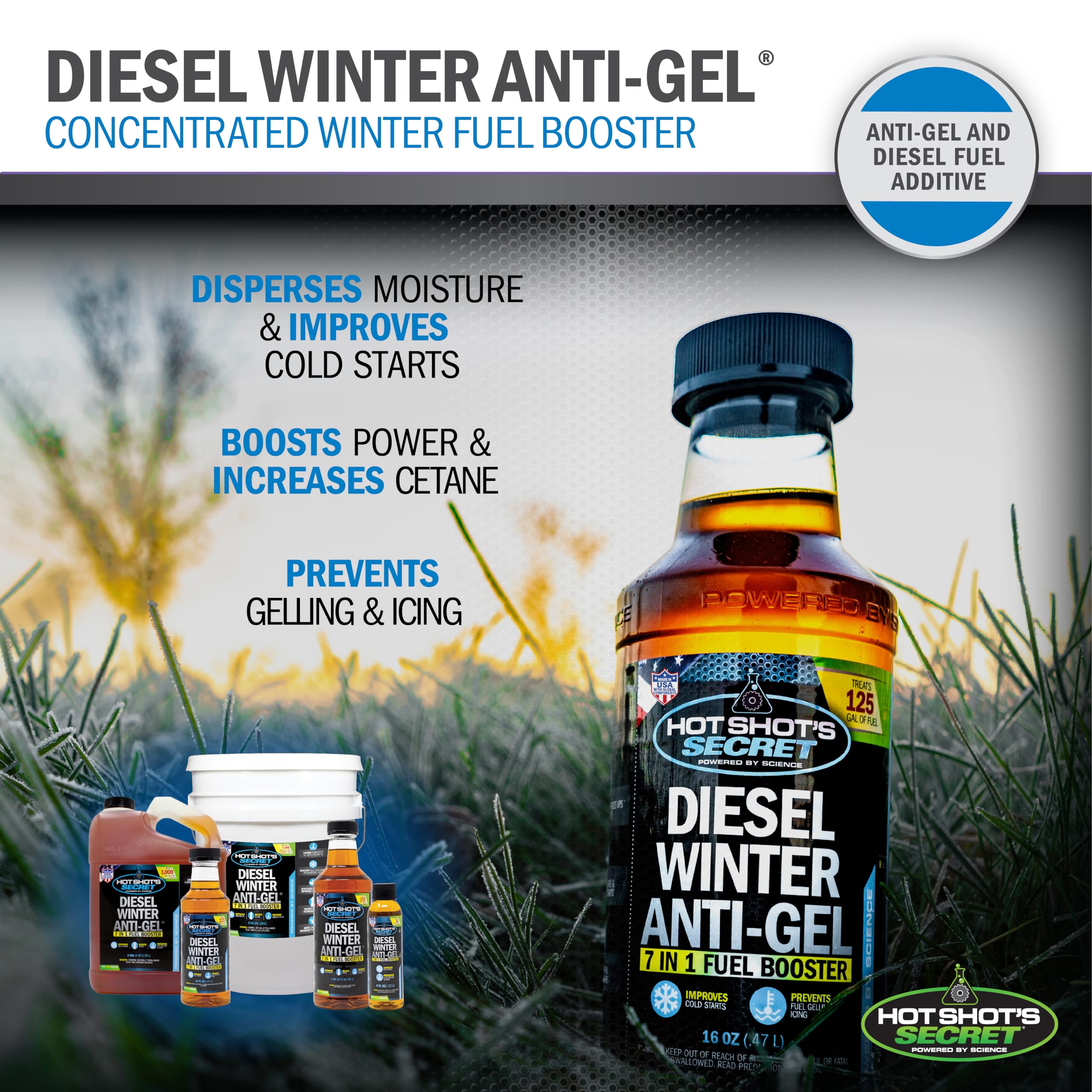 Hot Shot'S Secret Diesel Winter Anti-Gel - 7-In-1 Diesel Fuel Additive - Prevents Gelling And Fuel Line Freeze-Ups - Boosts Ceta