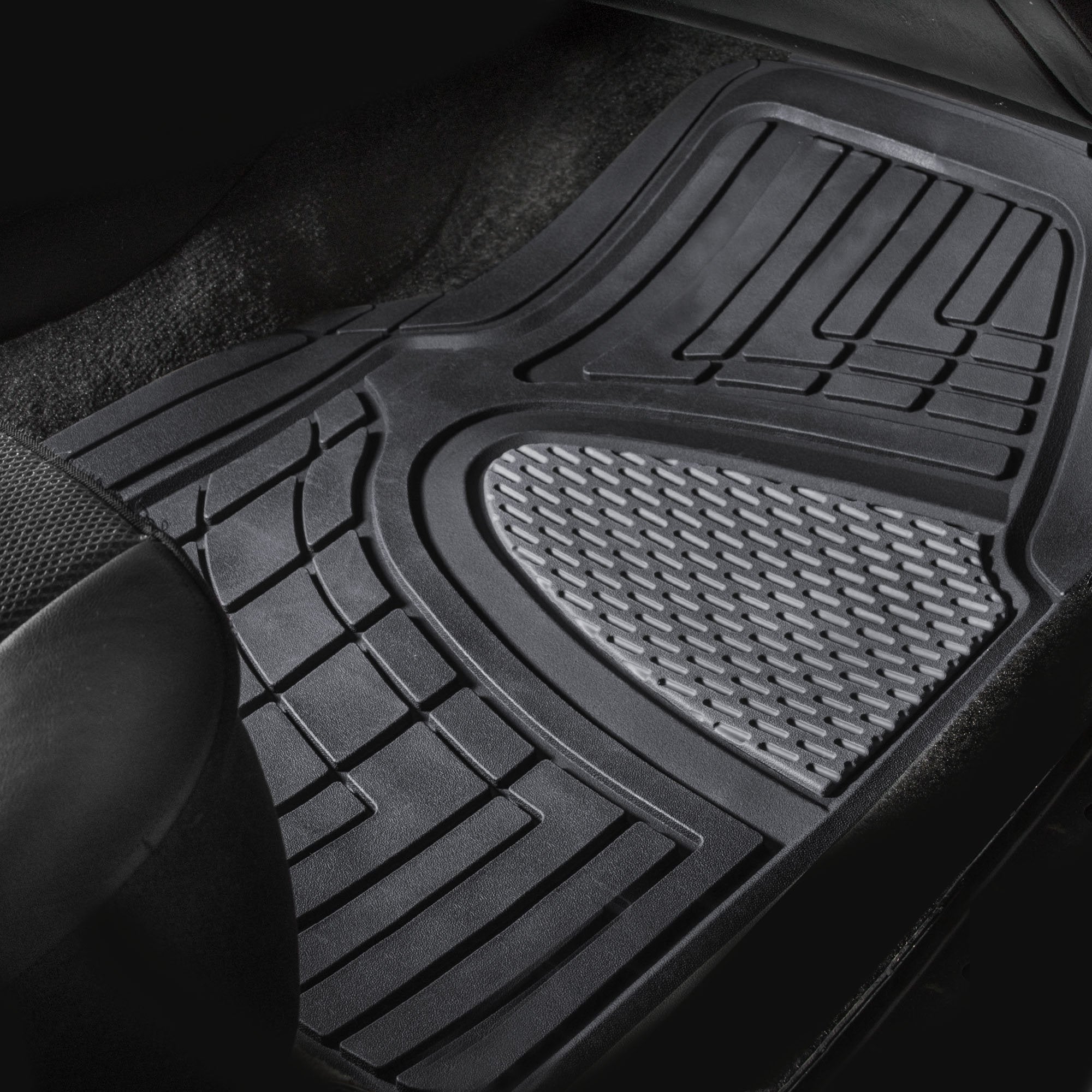 Fh Group Premium Liners Tall Channel Trimmable All Weather Rubber Full Set Car Floor Mats (Gray) W. Trimmable All-Season Cargo L