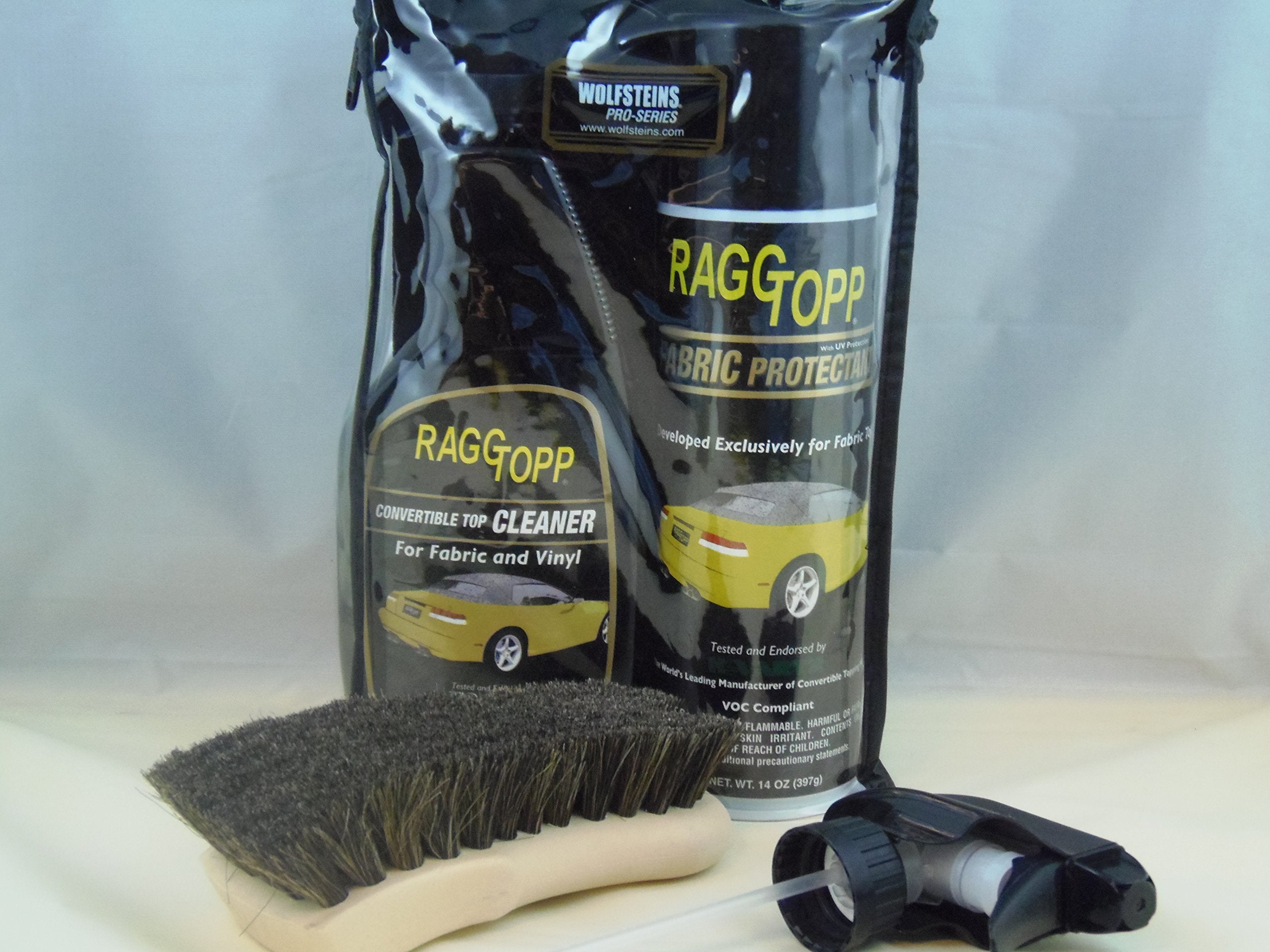 Raggtopp Fabric Convertible Top Protectant Kit with Horse Hair Brush, Model RAG01165