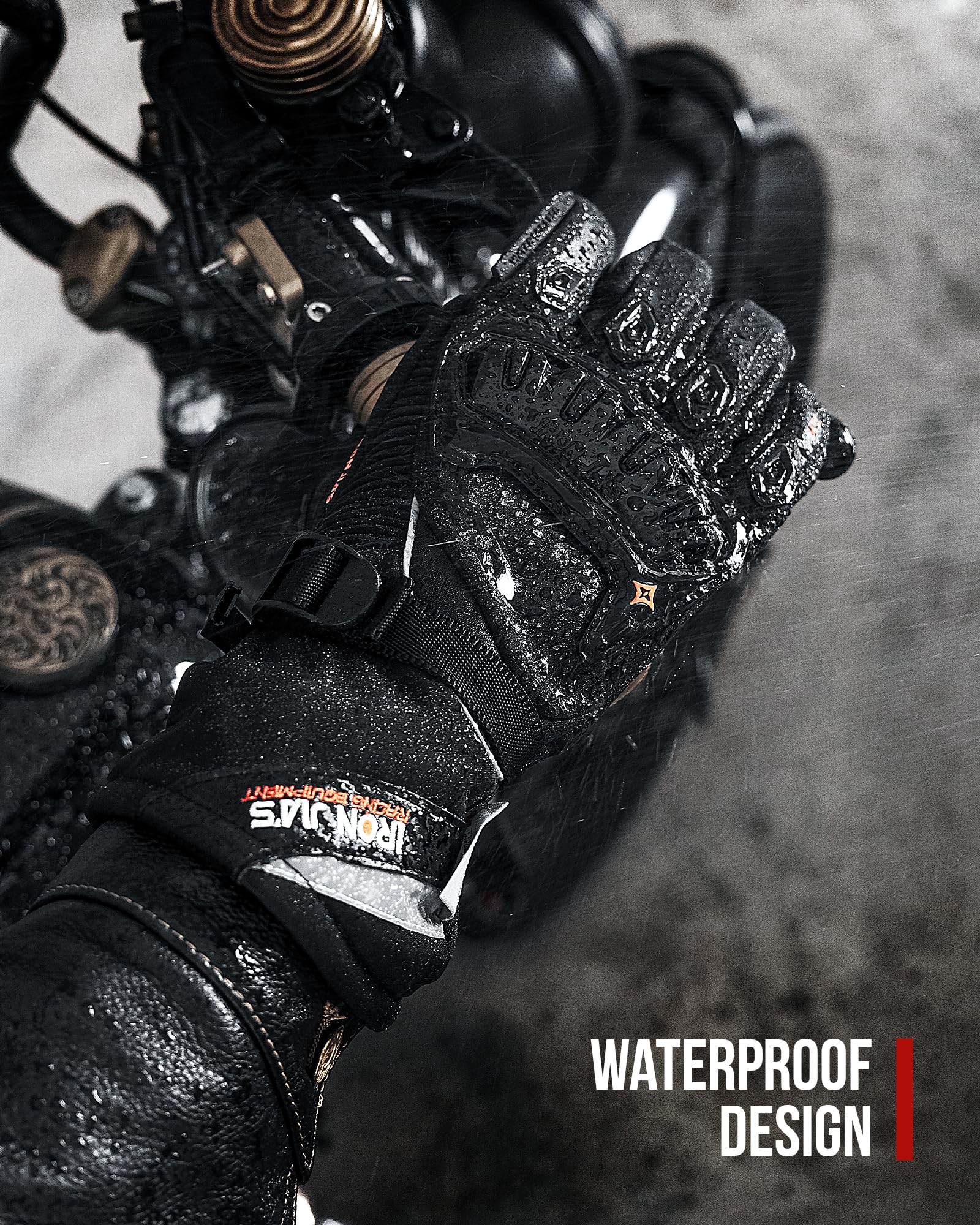 Iron Jia'S Motorcycle Gloves Winter Cold Weather Warm Touchscreen Waterproof Windproof Protective Gear (Black, L)