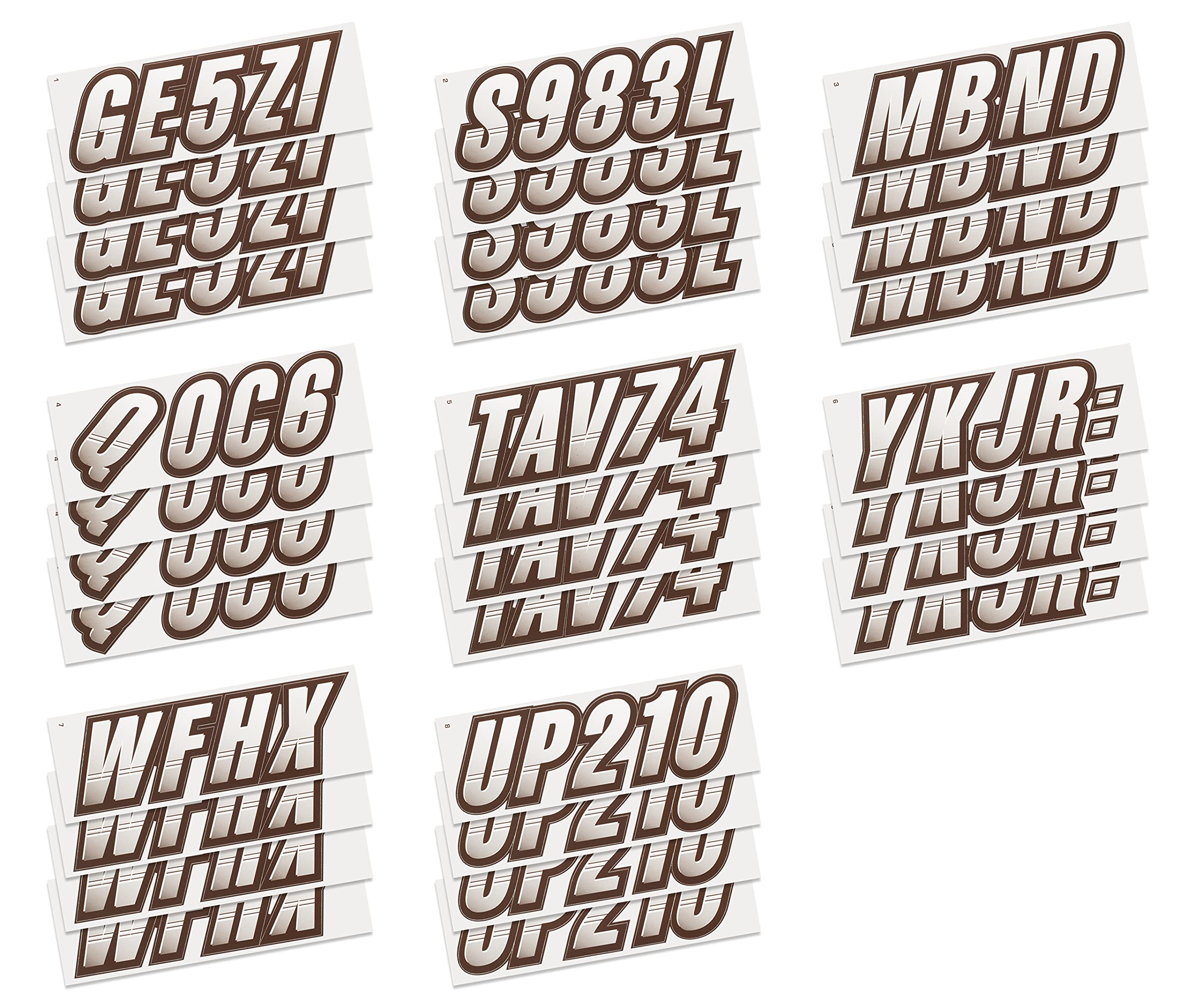 Stiffie Techtron White/Espresso Brown 3 '' Boat & Pwc Registration Decals  Numbers Letters Stickers