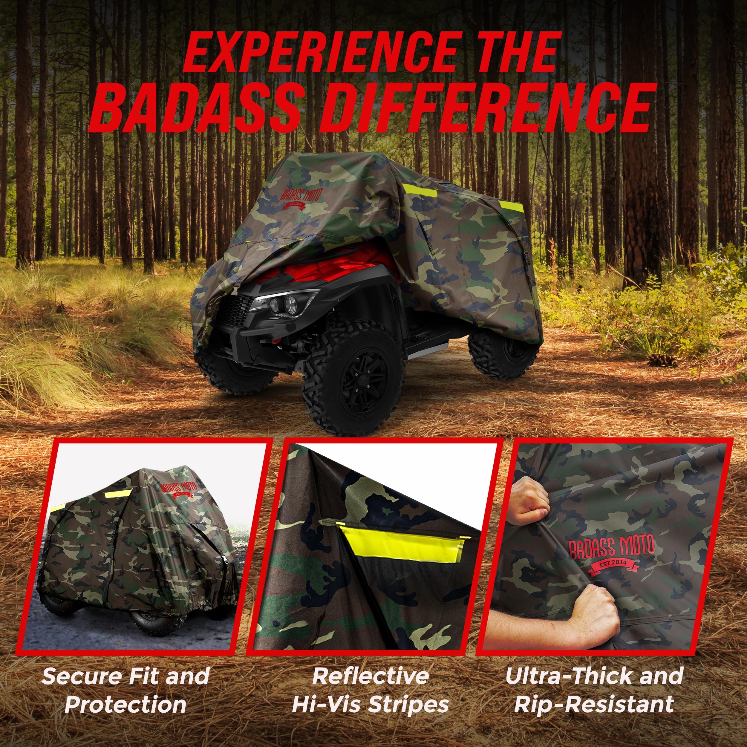 Badass Moto ATV Cover - Heavy-Duty, Waterproof, Camouflage, 95" Long, Rip-Resistant, Model BMG-ATV-LG-C