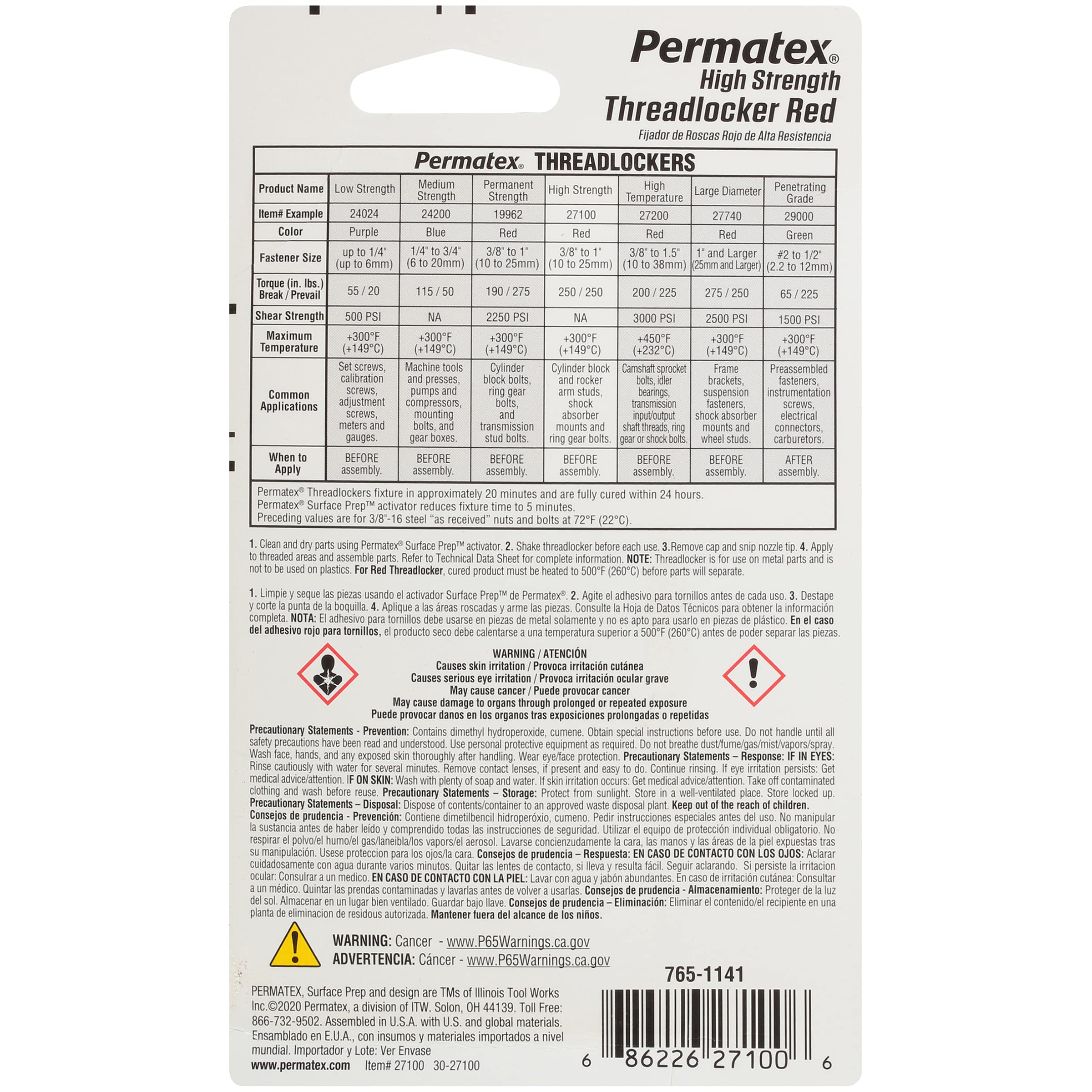 Permatex 27100 High Strength Threadlocker Red, 6 Ml