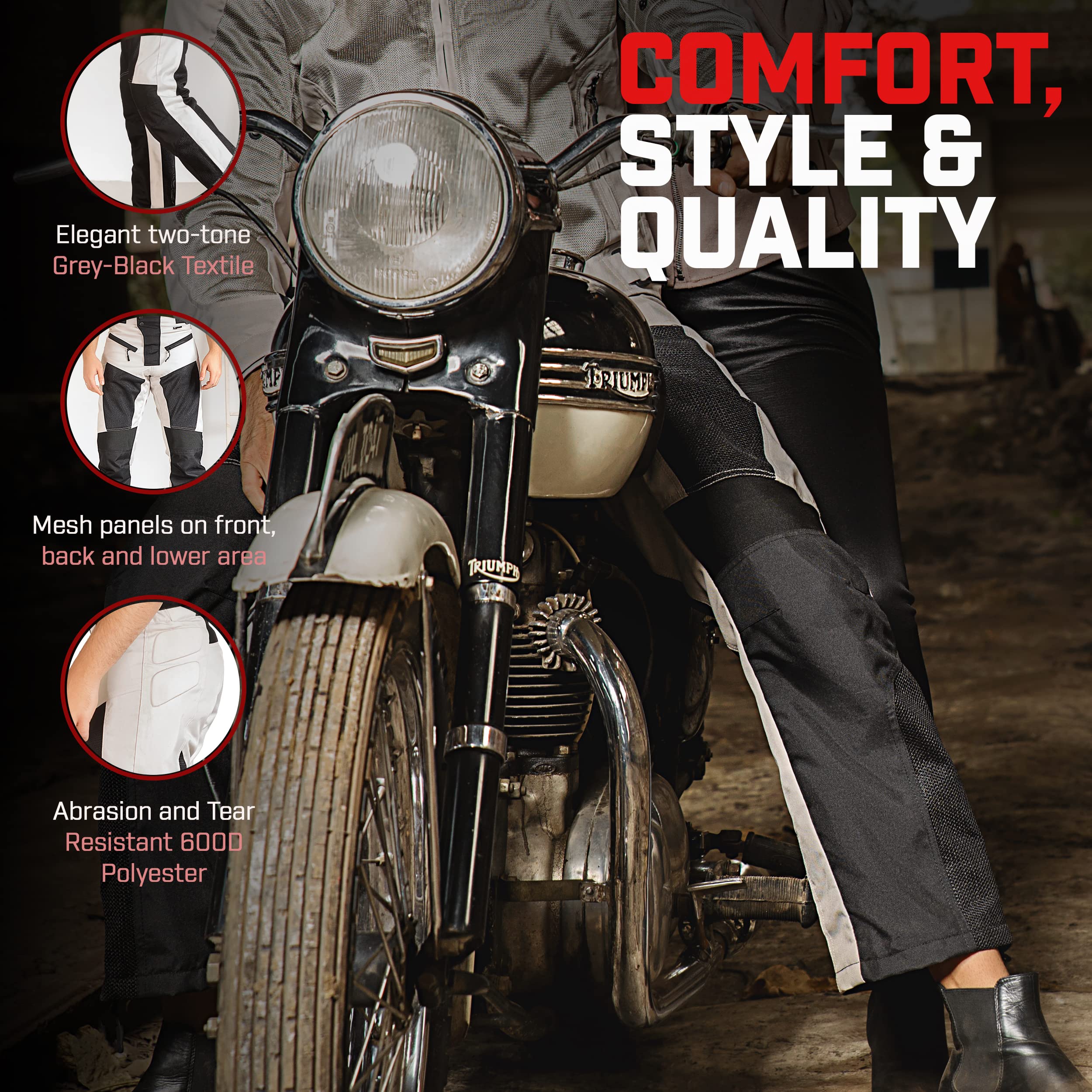 Wicked Stock Men'S Mesh Motorcycle Pants - Ce Rated - Summer, Grey, 36W X 34L