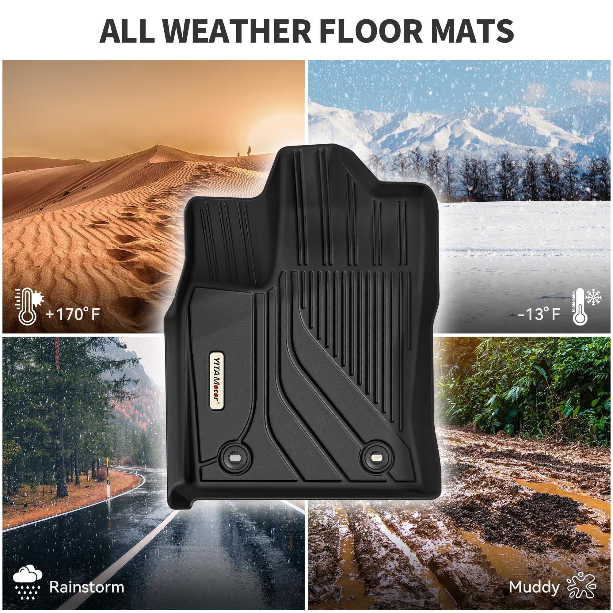 YITAMOTOR Floor Mats for Toyota Tundra CrewMax 2022-2026, All-Weather TPE Liners, Black, 30"x27"x6"