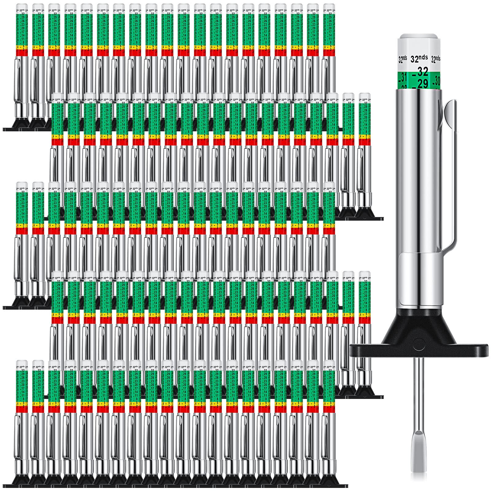 100 Pieces Tyre Tread Depth Gauge Color Coded Tire Depth Gauge Tool Tire Tread Accurate Measurement Tools, Green