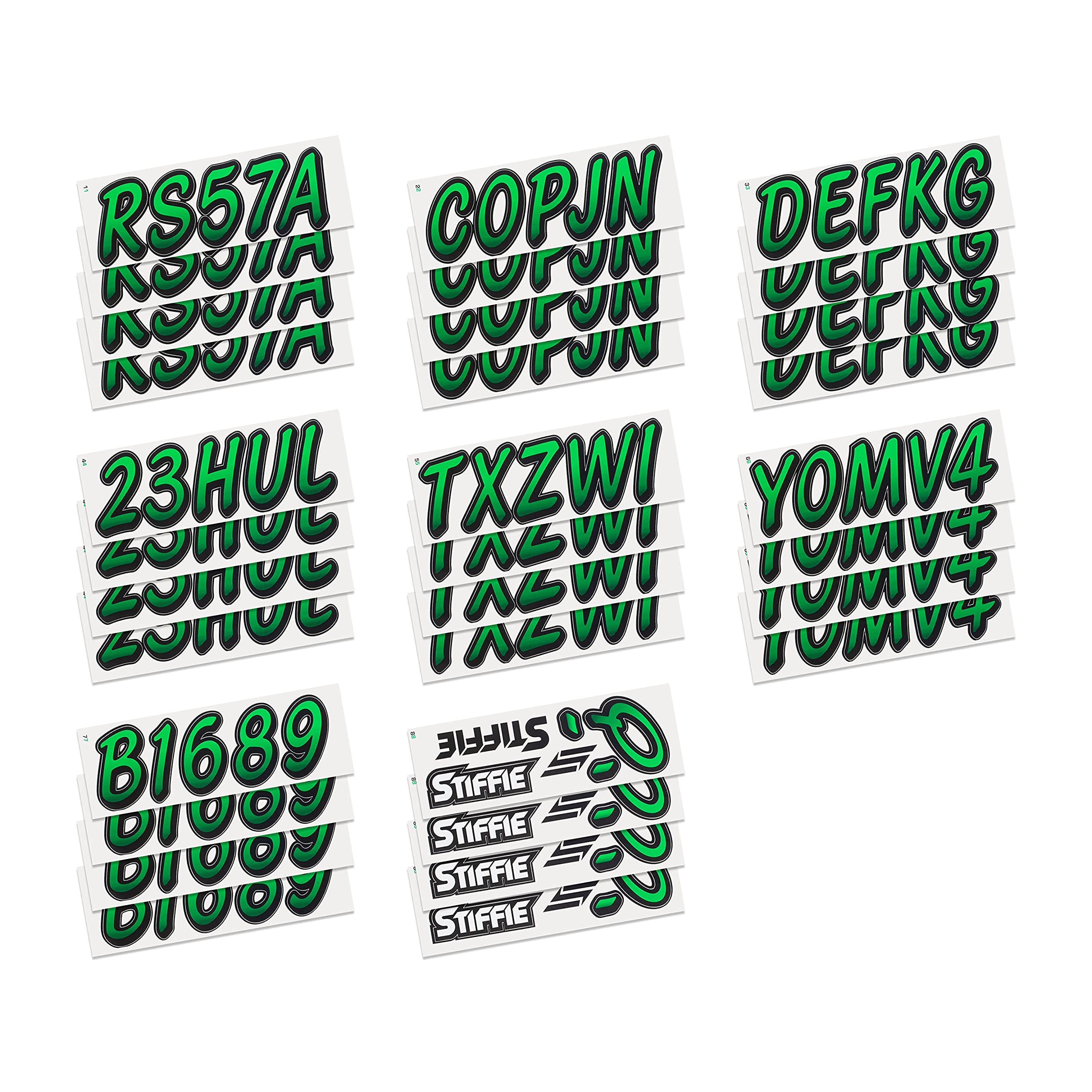 Stiffie 3" Alpha-Numeric Boat Registration Stickers Decals - Green/Black Vinyl WL65