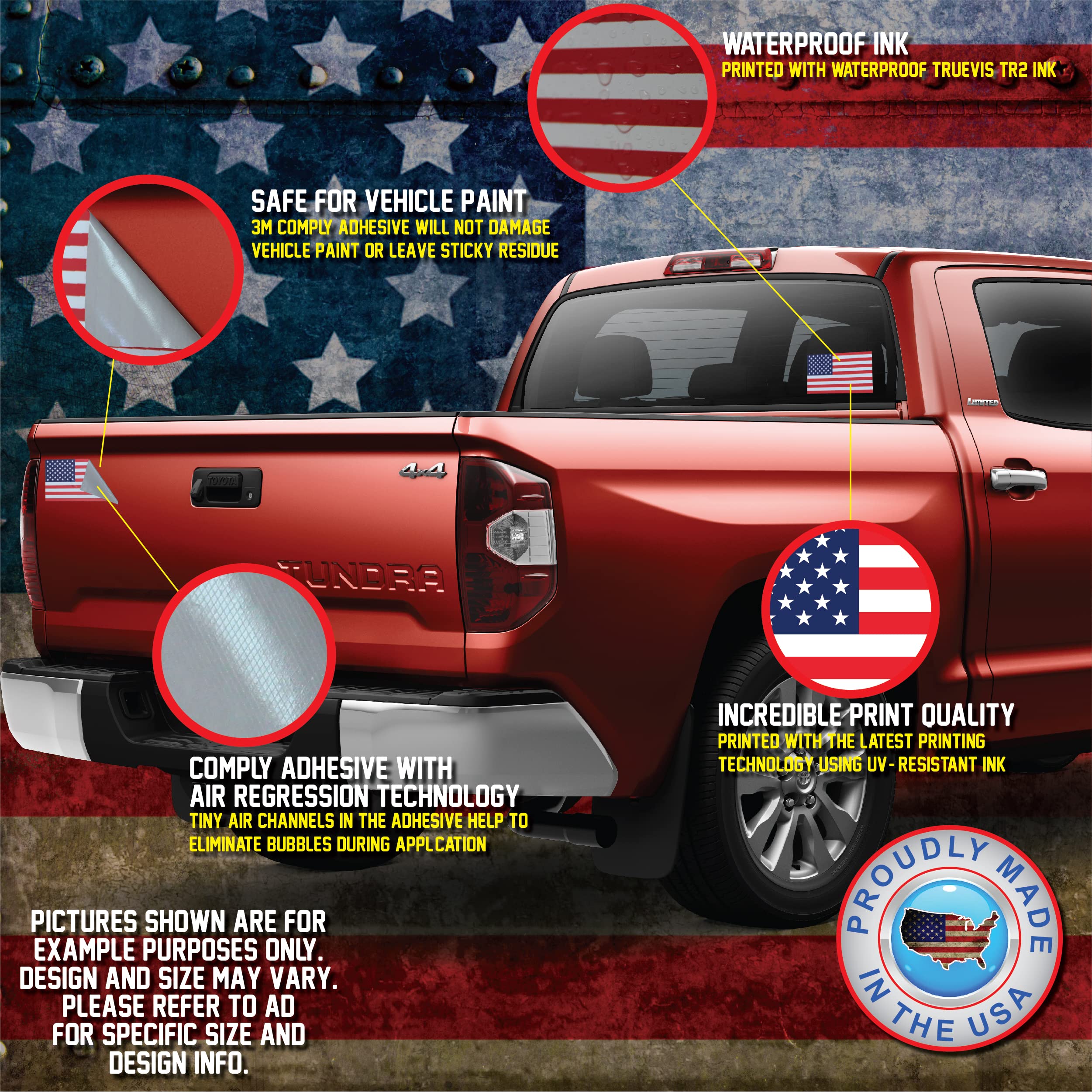 10 Pack American Flag Stickers - Made of 3M Vinyl - USA Patriotic Stickers - Bubble-Free Adhesive - Dishwasher Safe