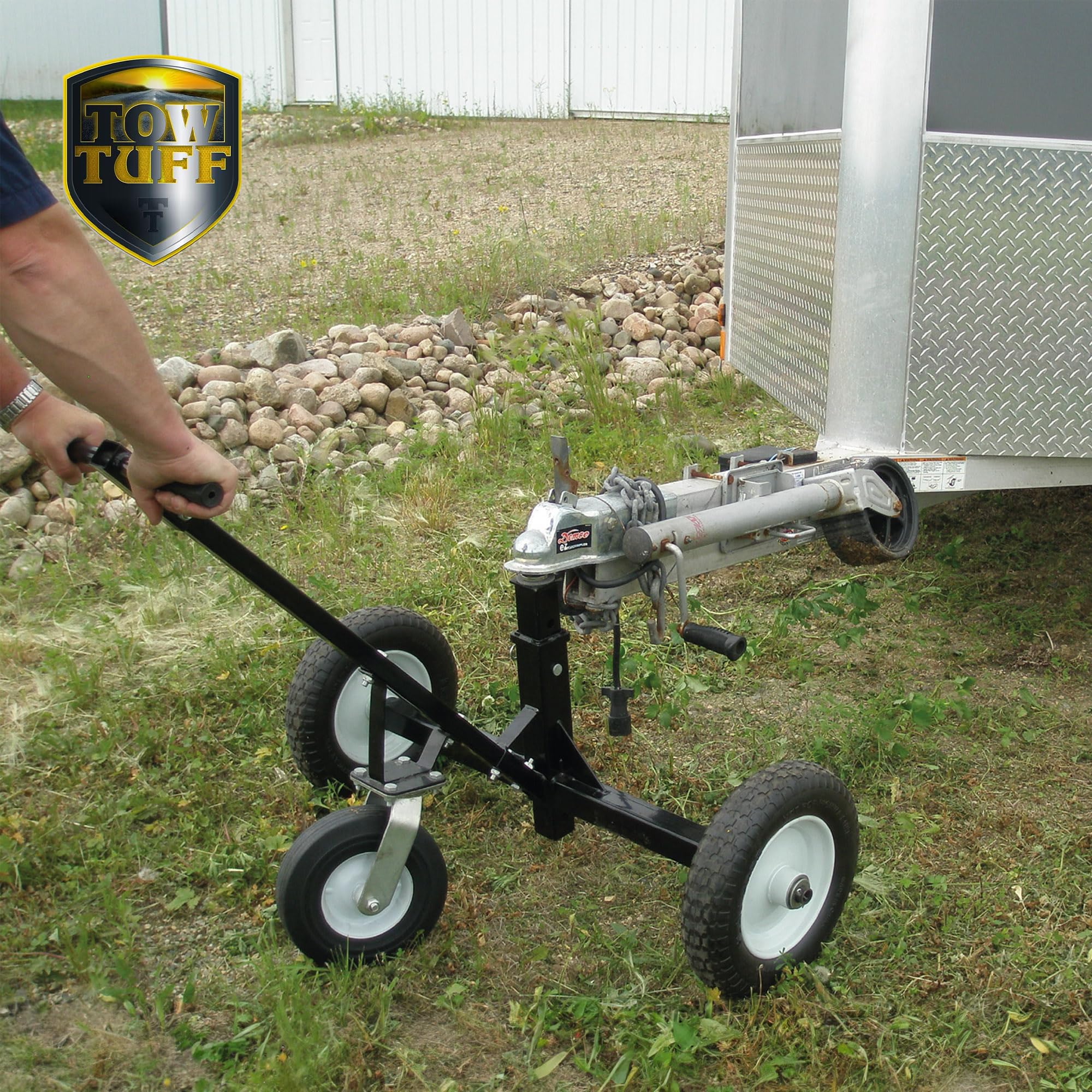 Tow Tuff Adjustable Heavy Duty Durable Steel Trailer Dolly with 10 Inch Swivel Caster, 1000 Pound Weight Capacity, and 16 Inch F