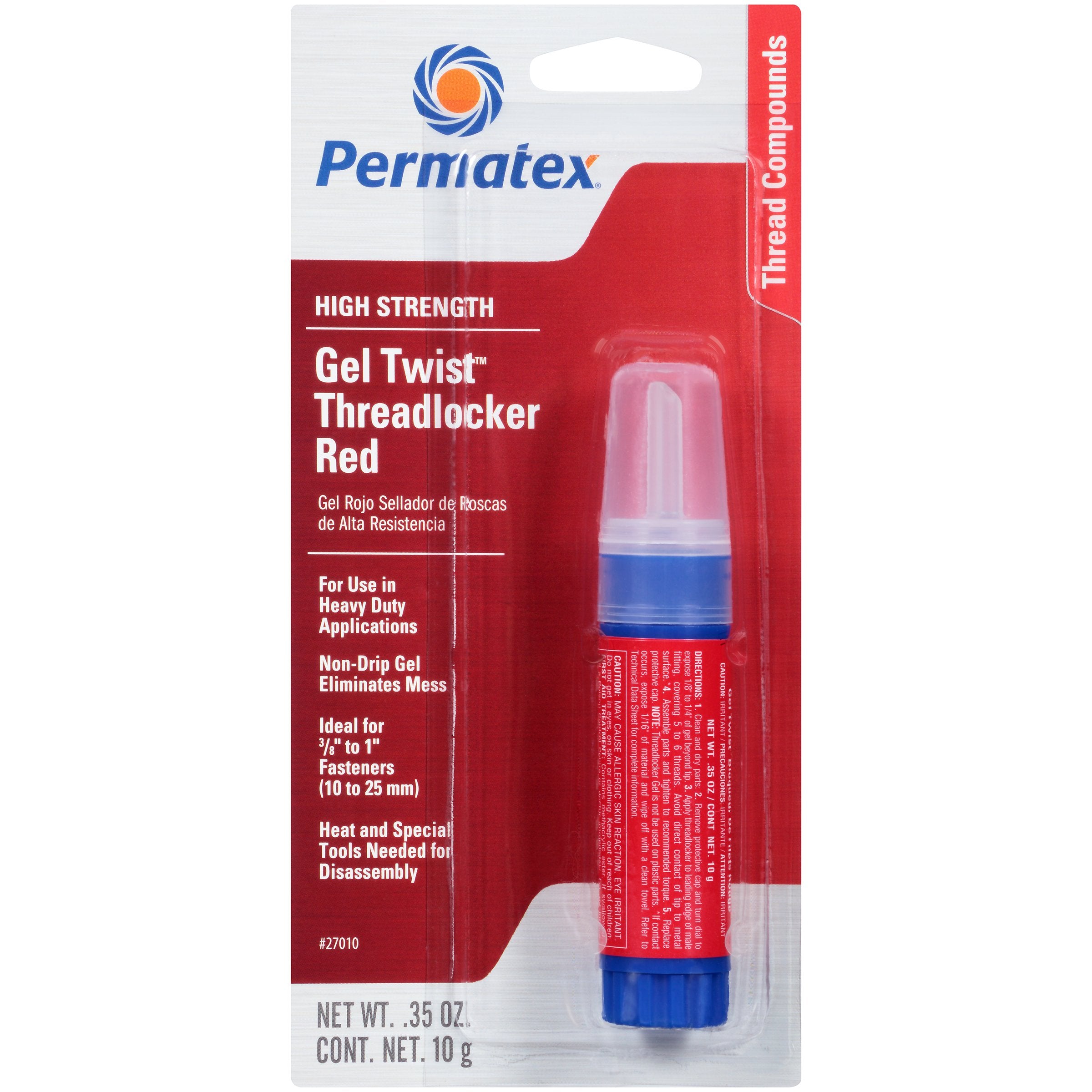 Permatex 27010-6Pk High Strength Threadlocker Red Gel Twist, 10 G (Pack Of 6)