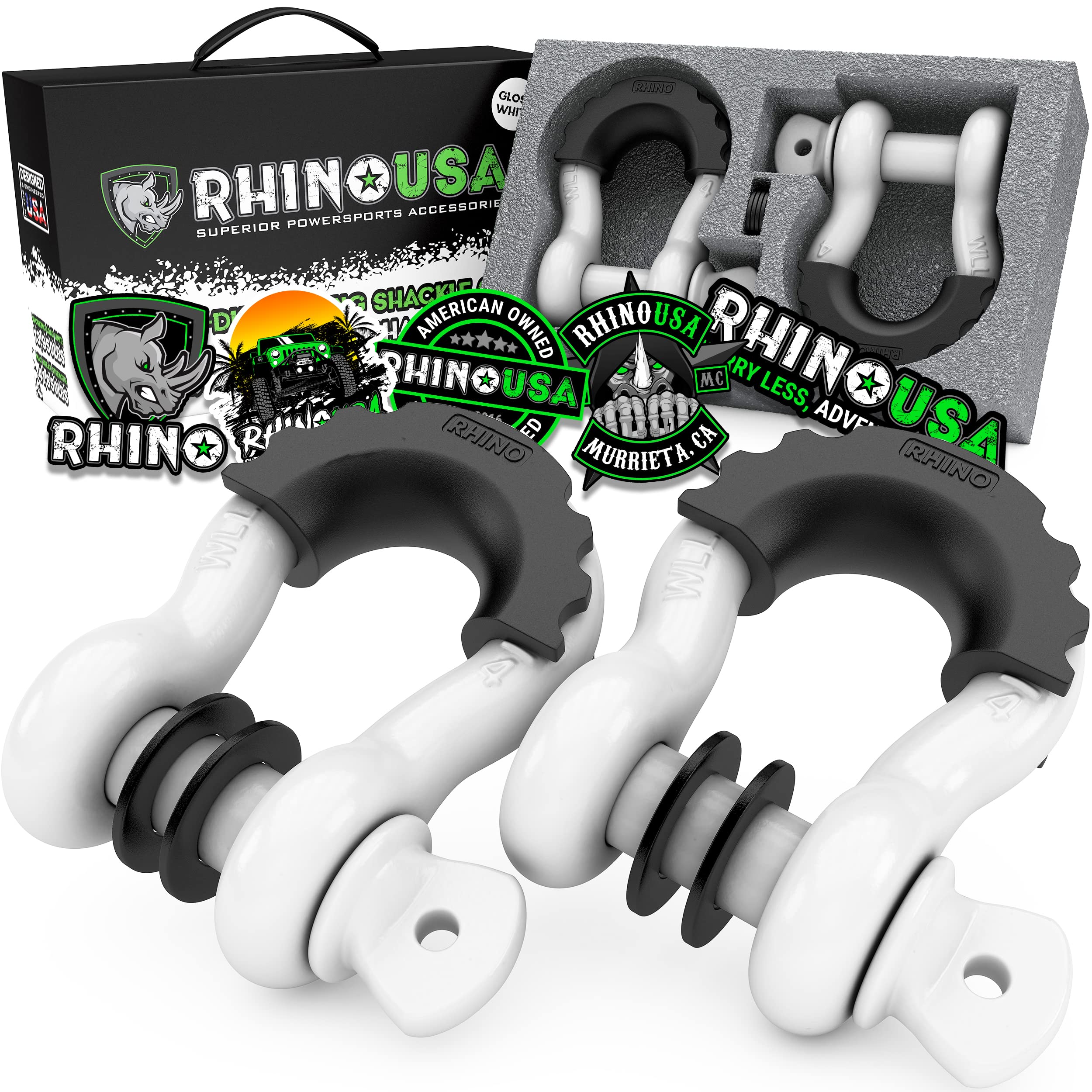 Rhino USA D Ring Shackles (2-Pack) - 41,850lb Break Strength - Heavy Duty 3/4 Clevis Shackle with 7/8 Pin for Towing & Off-Road 