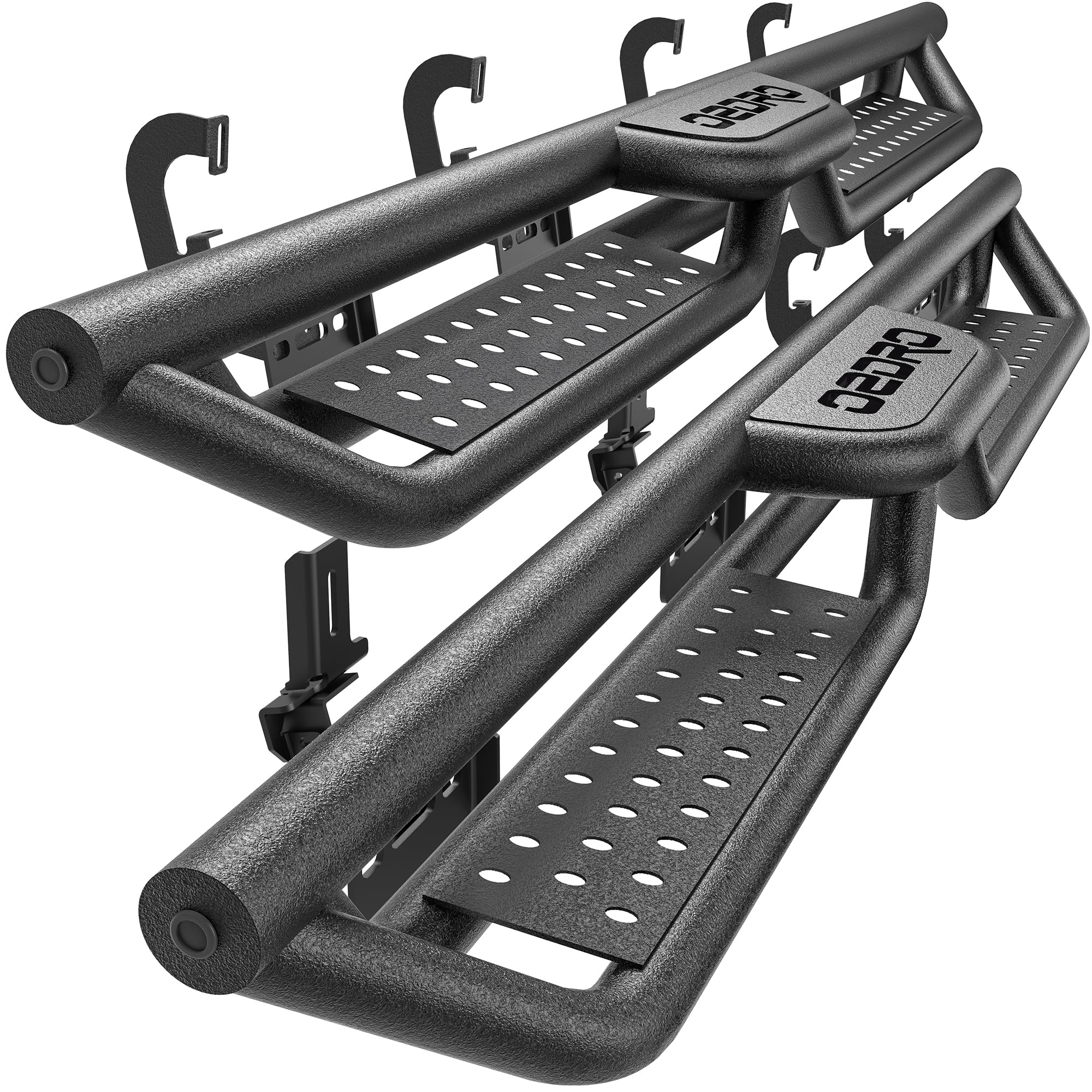 Running Boards Compatible with Chevy Silverado GMC Sierra Crew Cab 2007-2018 1500, 2007-2019 2500HD 3500HD, Two-Stair Side Steps