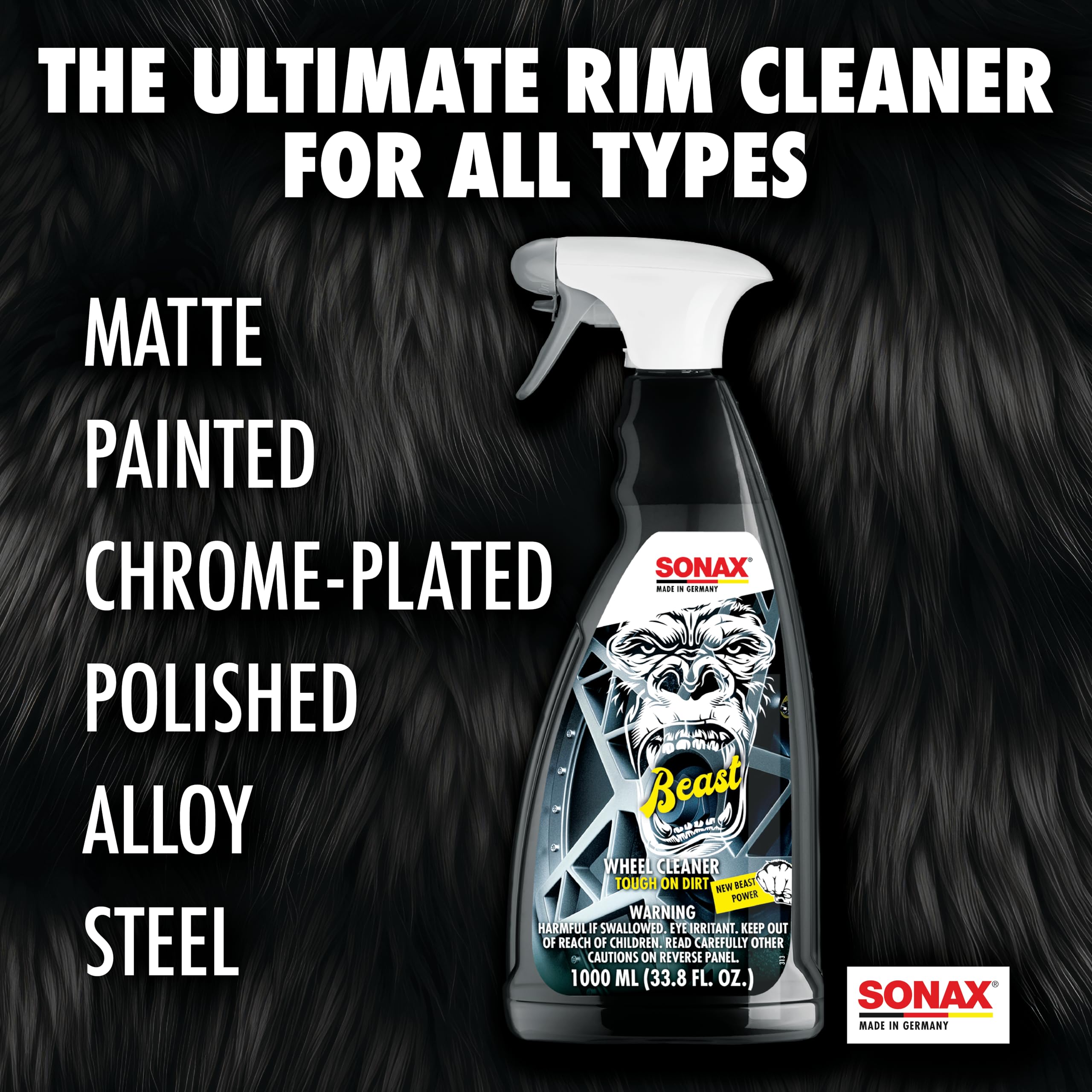 SONAX Beast Wheel Cleaner - Strong Brake Dust Remover, Color Changing, 1L (33.8 fl oz), Model 433300
