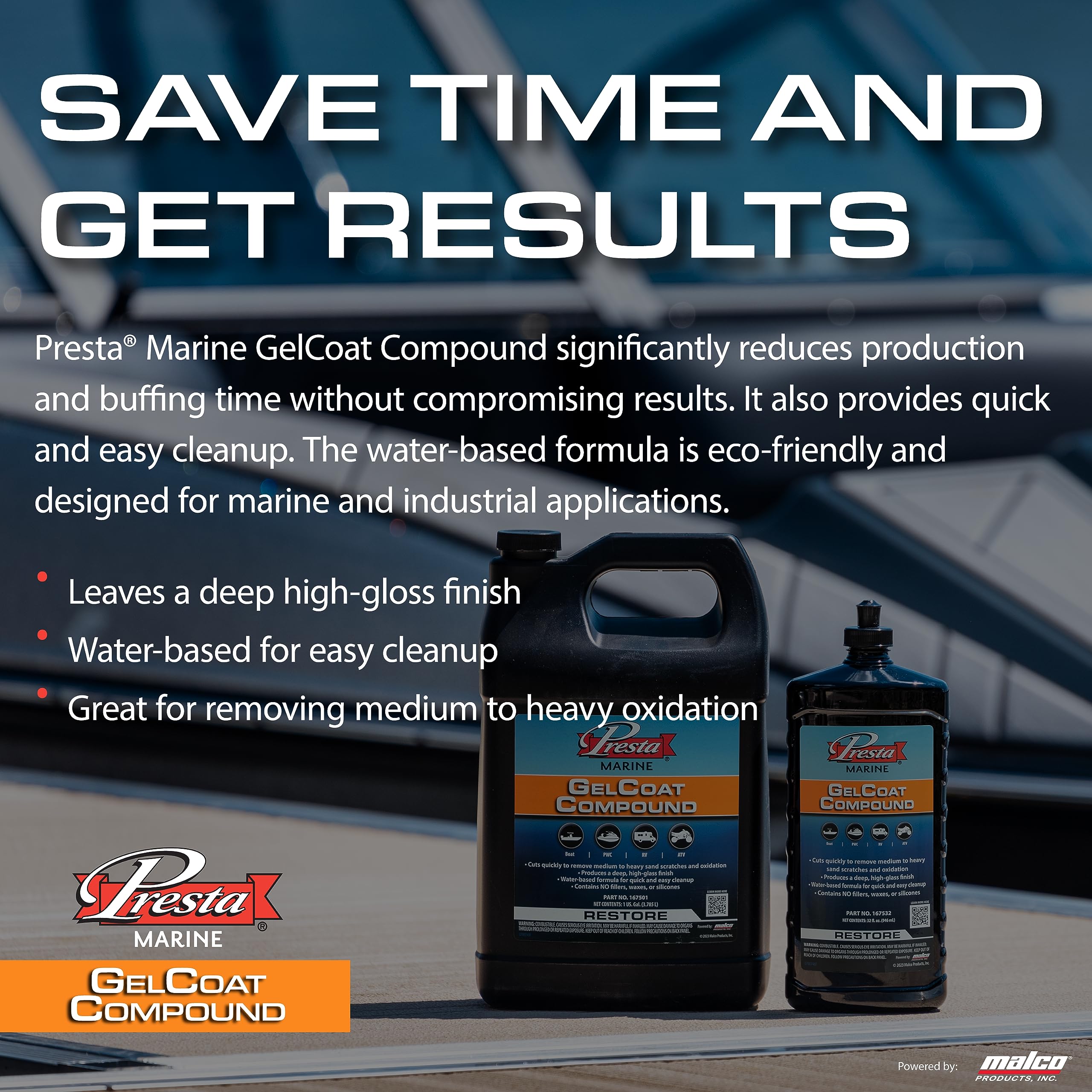 Presta Marine Gelcoat Compound For Marine And Industrial Use, Voc Compliant/Water-Based/Reduces Buffing Time/Removes Oxidation/N