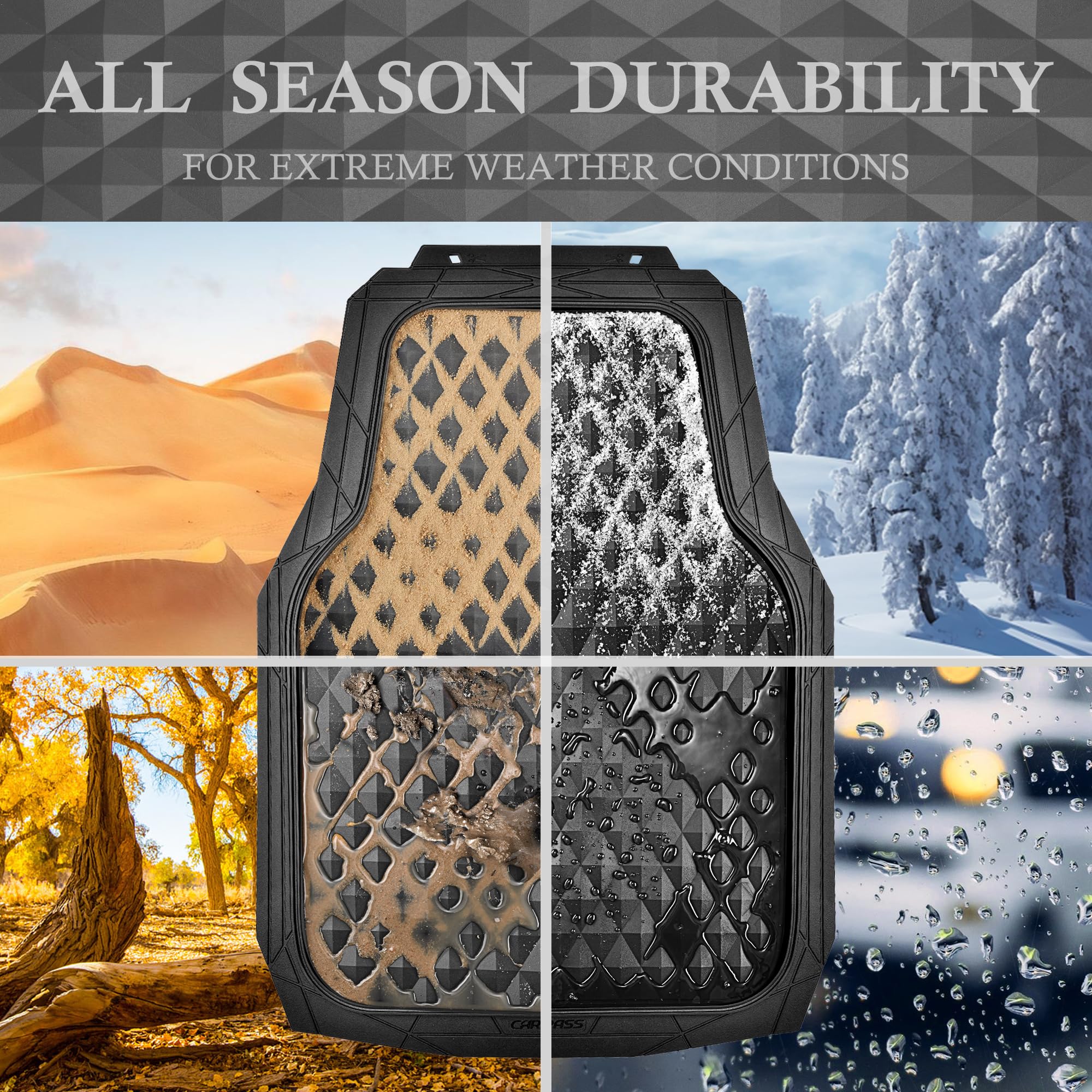 Car Pass 3 Row Heavy Duty Rubber Car Mats, Deep-Dish All-Weather For 7 Seats 8 Seater 2Nd & 3Rd Floor Mats Waterproof Universal