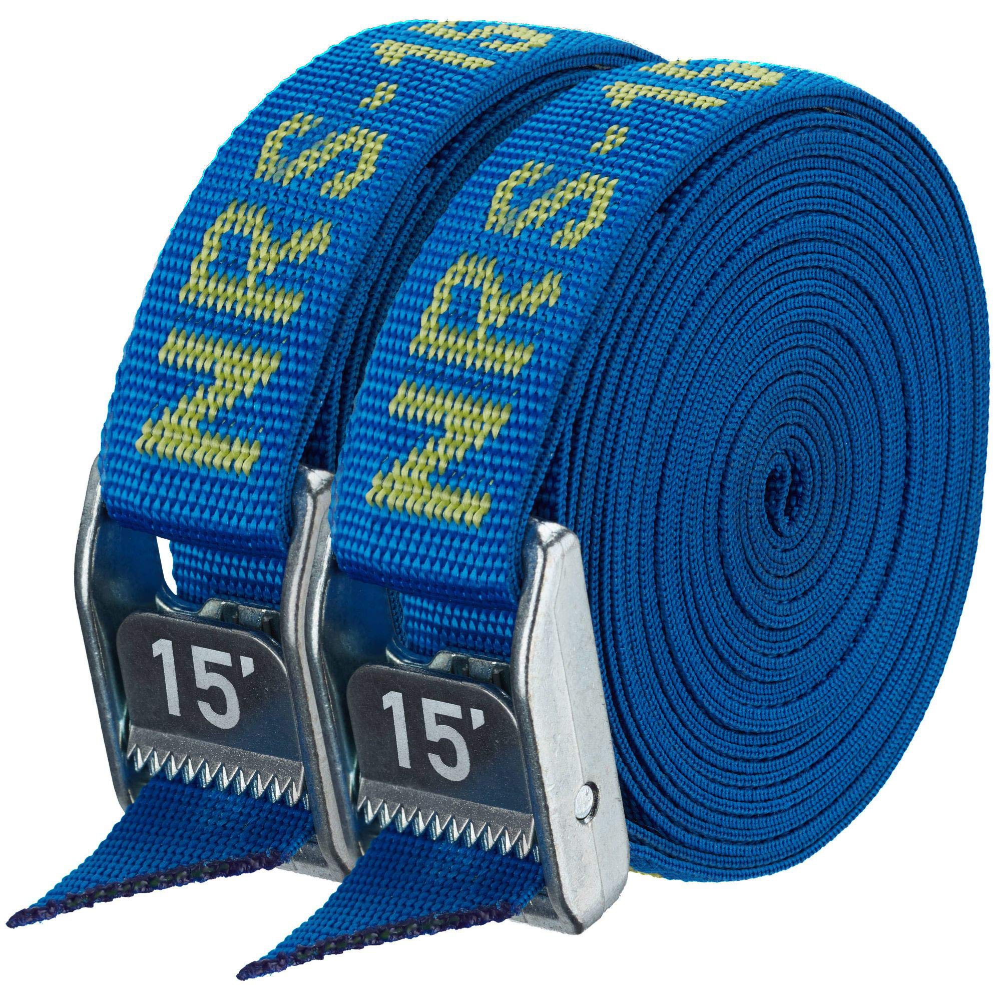 NRS 1 Heavy Duty Tie Down Strap 2 Pack - Iconic Blue 15ft - Cargo Roof Rack Strap for Vehicle, Trailer, Outdoor