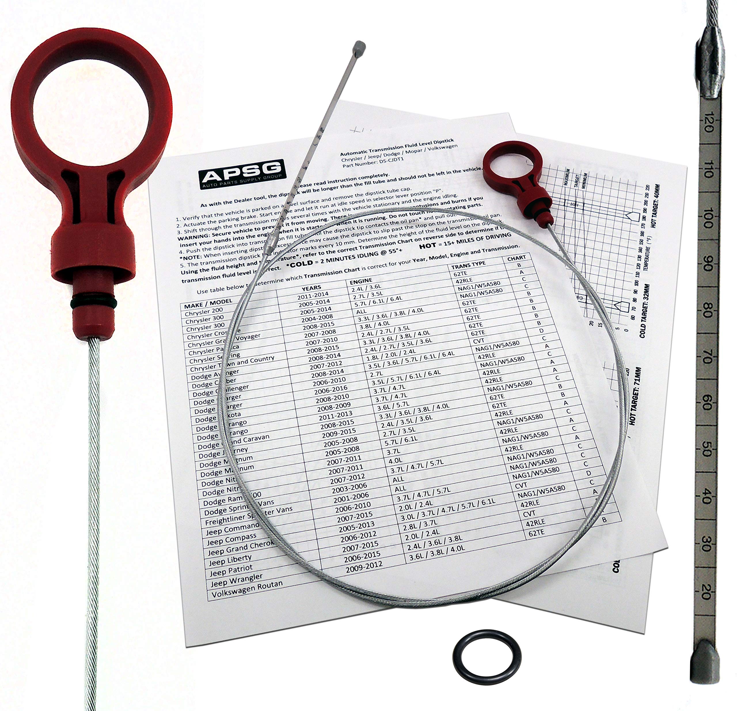 Transmission Fluid Dipstick - Tool - | Compatible With Chrysler Jeep Dodge Vw Vehicles. | W/Instructions + Cap O-Ring | Automati