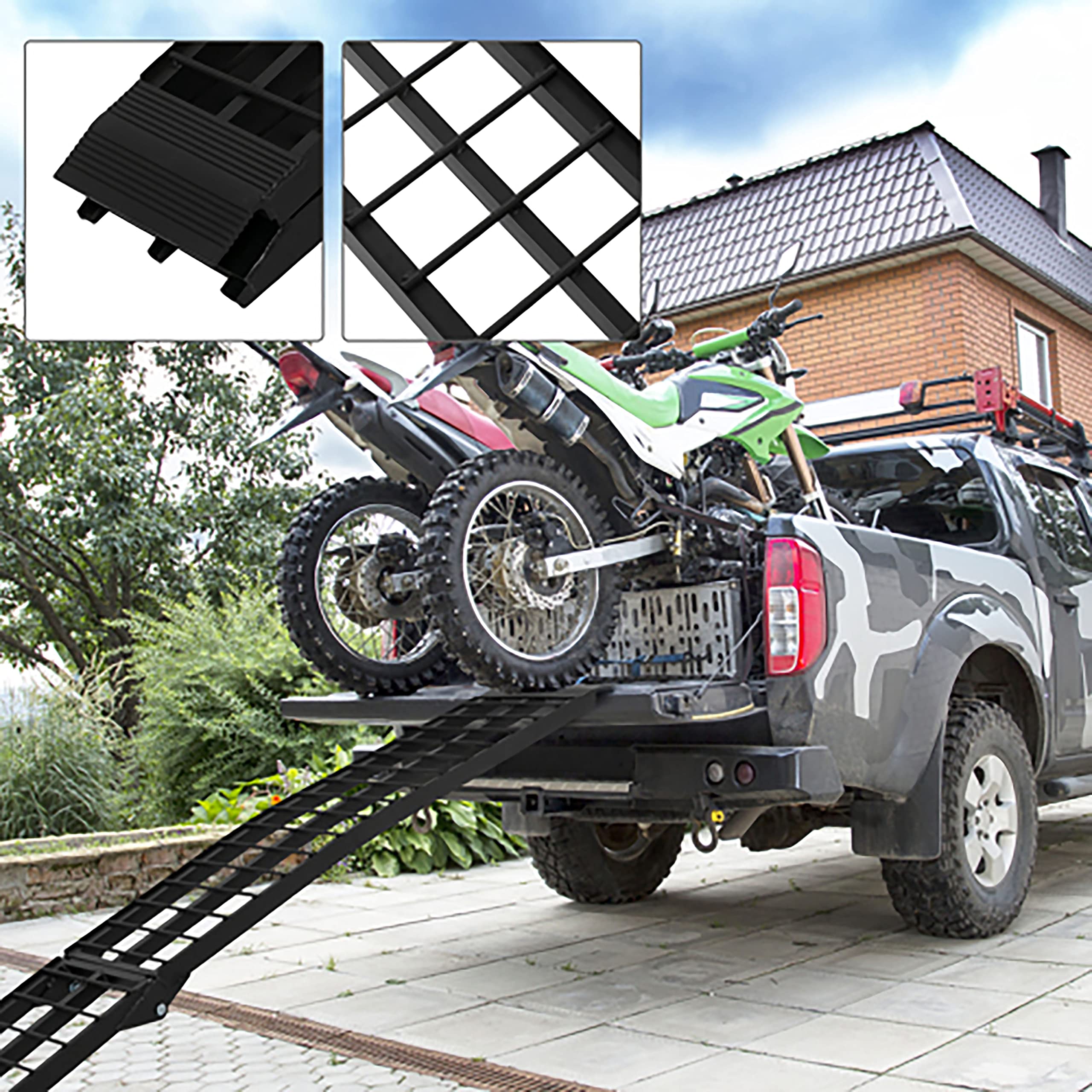 TRIBLE SIX Heavy Duty Aluminum Loading Ramps 10 ft for Lawnmower, ATV, Pickup Truck - Black, 2Pcs, Lightweight 45lb
