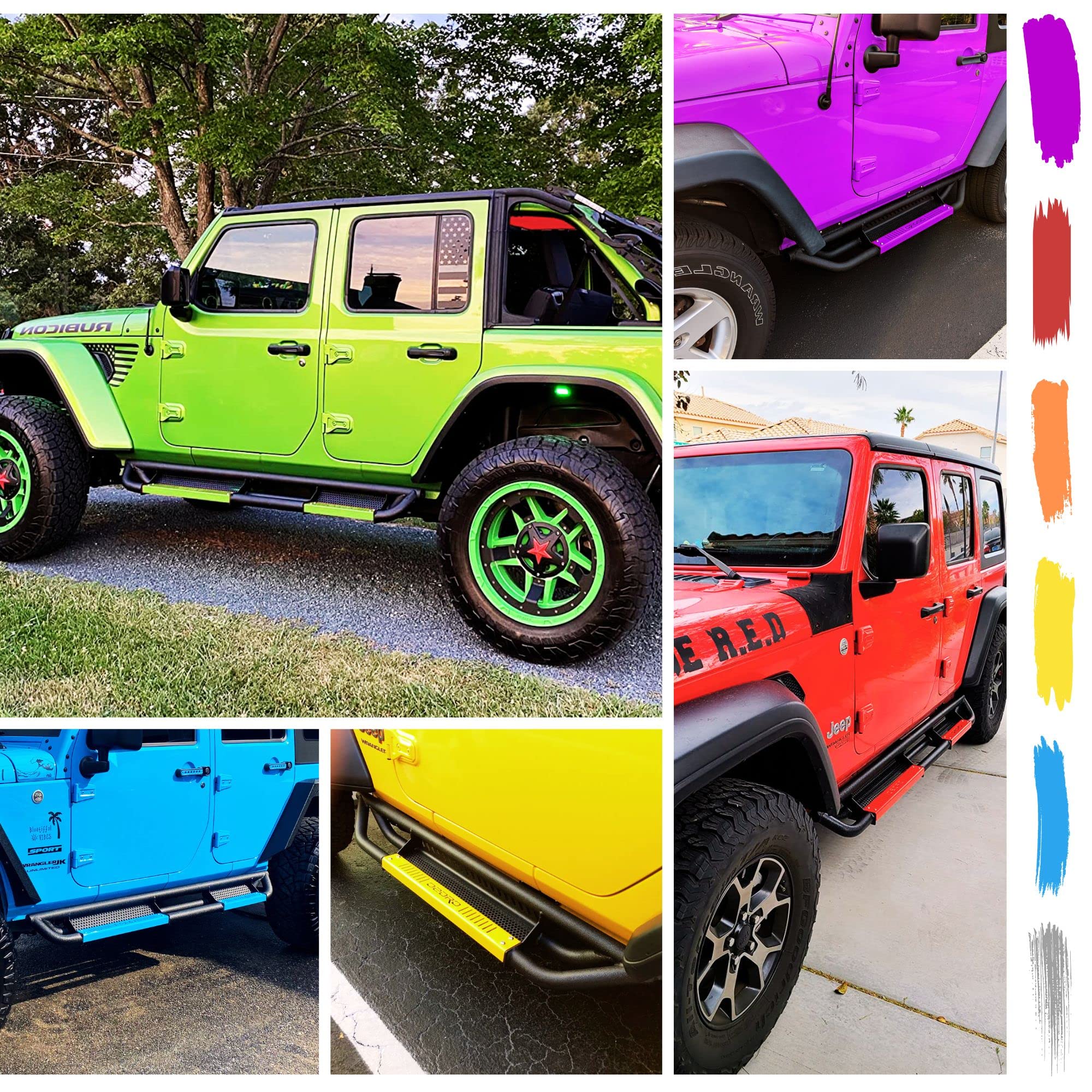 Oedro 6 Inch Running Boards Compatible With 2018-2024 Jeep Wrangler Jl Unlimited 4 Door, Bolt-On Drop Side Steps Rails, Powder Coated Black And High Gloss Red Nerf Bar