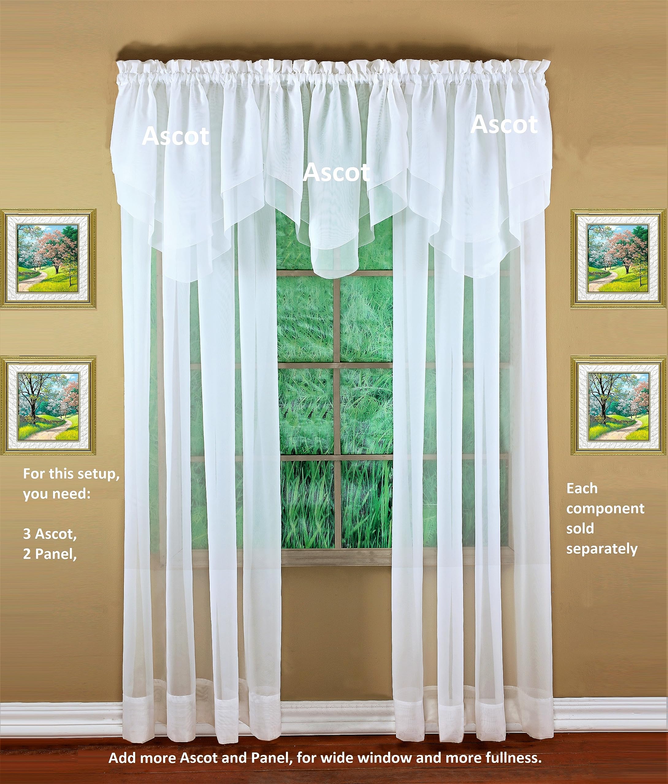 Today's Curtain Emelia Voile Ascot 25" Sheer Curtain Panel, 40"W x 25"L, White, Model CA2002P-AA, Polyester