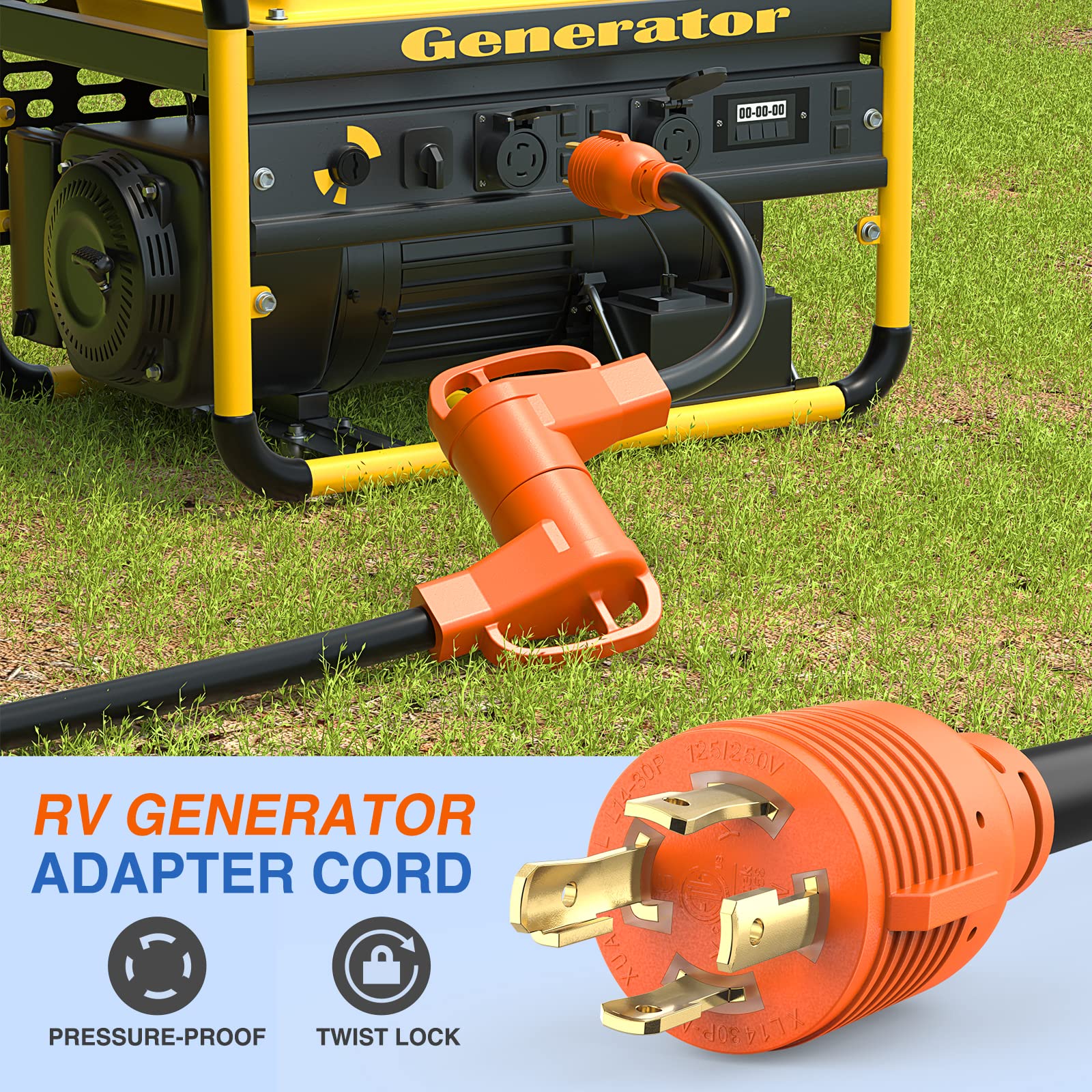 Nilight RV Generator Adapter Cord 30Amp to 50Amp 4 Prong L14-30P to 14-50R 10 Gauge Wire, 30M Locking 4Pin
