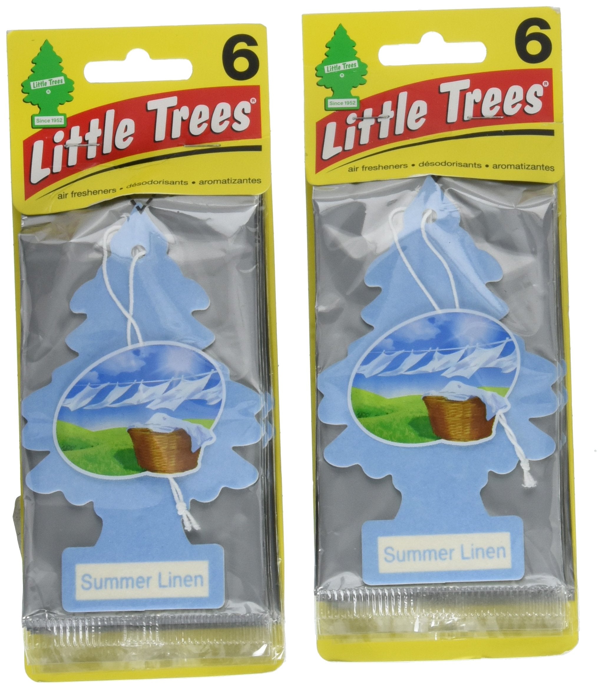 Little Trees Cardboard Hanging Car, Home & Office Air Freshener, Summer Linen (Pack Of 12)