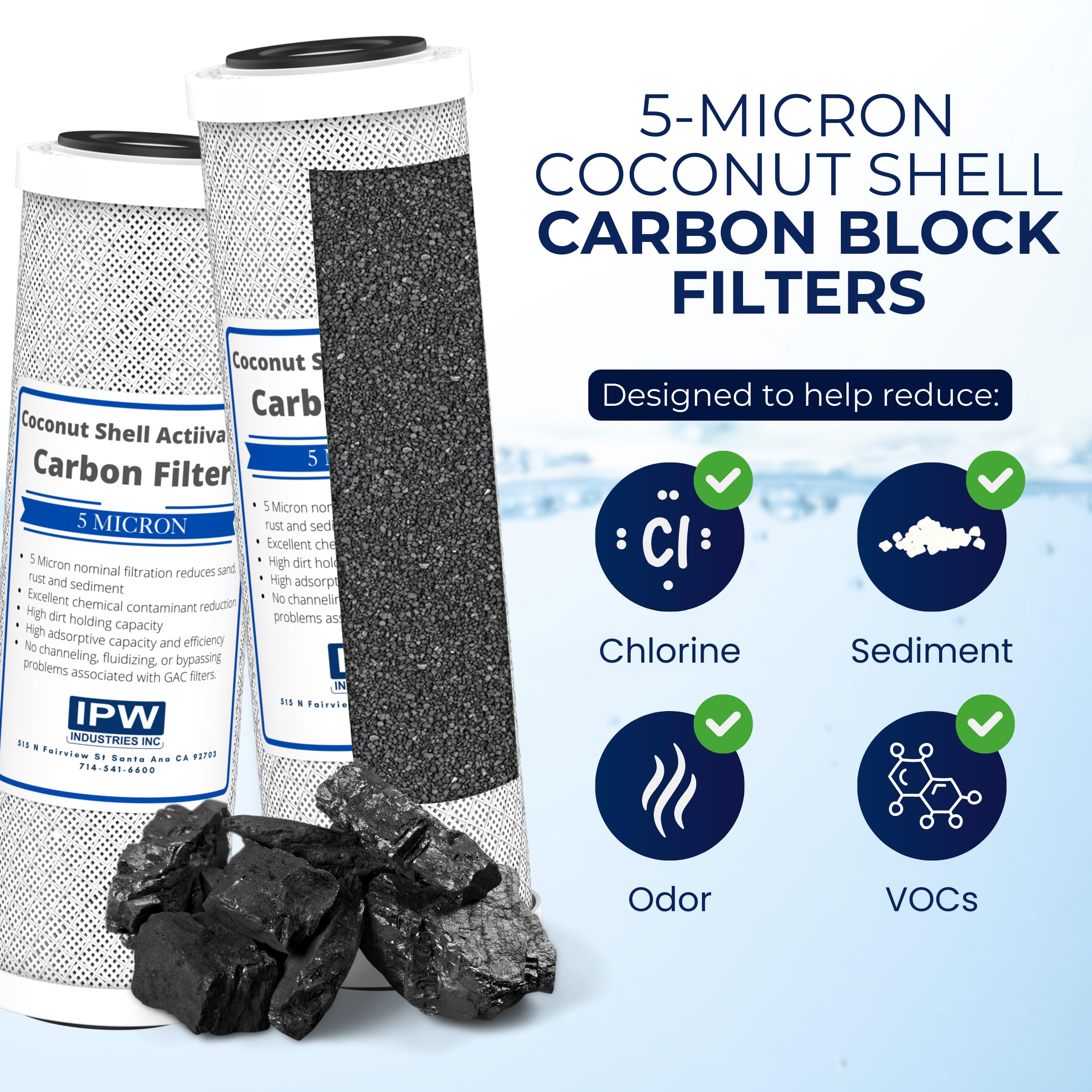 IPW Industries, Inc. - Water Pur Company (CCI-10CLW12) Filter Canister and (CCI-10-Ca) Carbon Block Filters - 1/2'' NPT Ports fo
