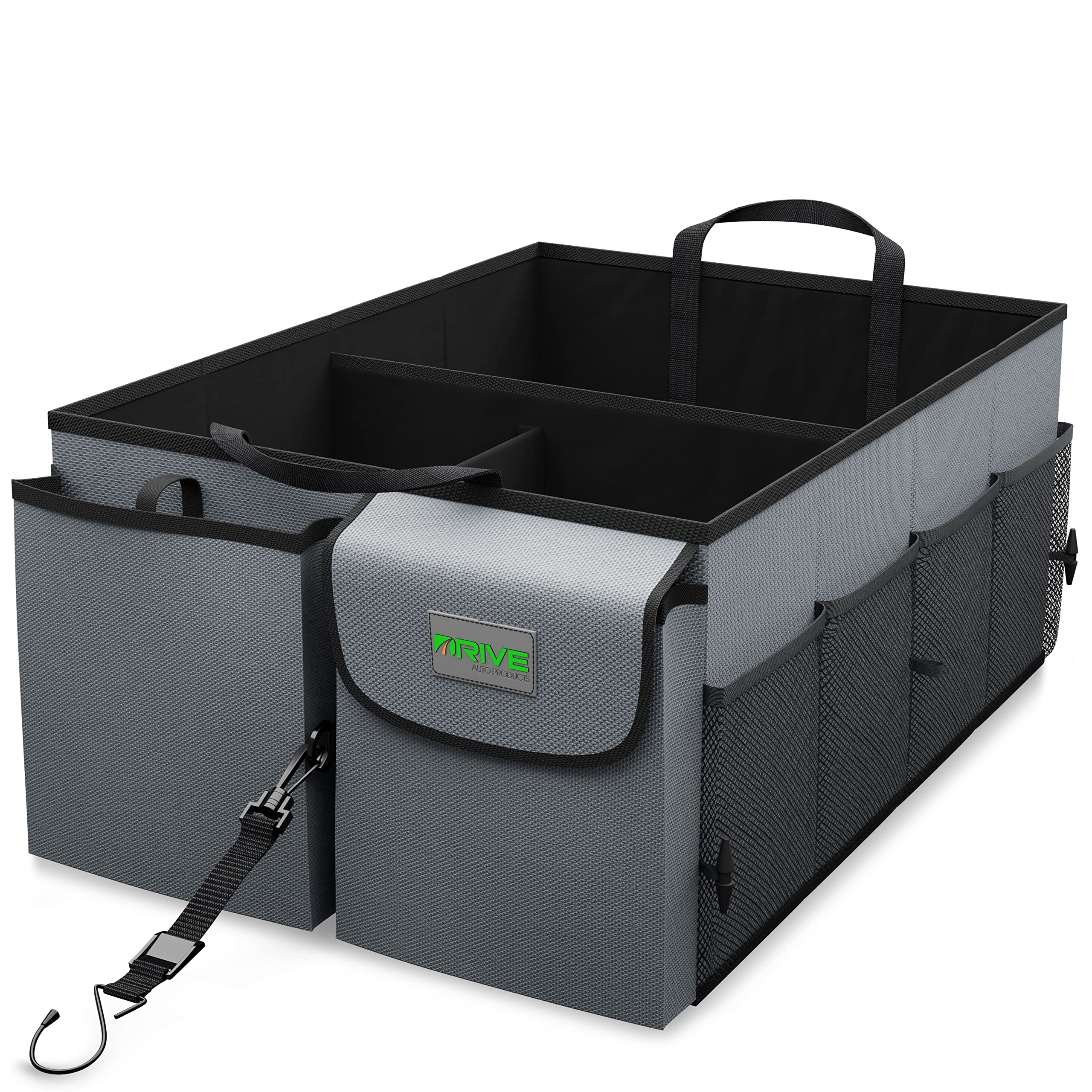 Drive Auto Compact Car Trunk Organizer - Adjustable Straps, Canvas, Grey, 1 Pack, Model FBA_635635175207