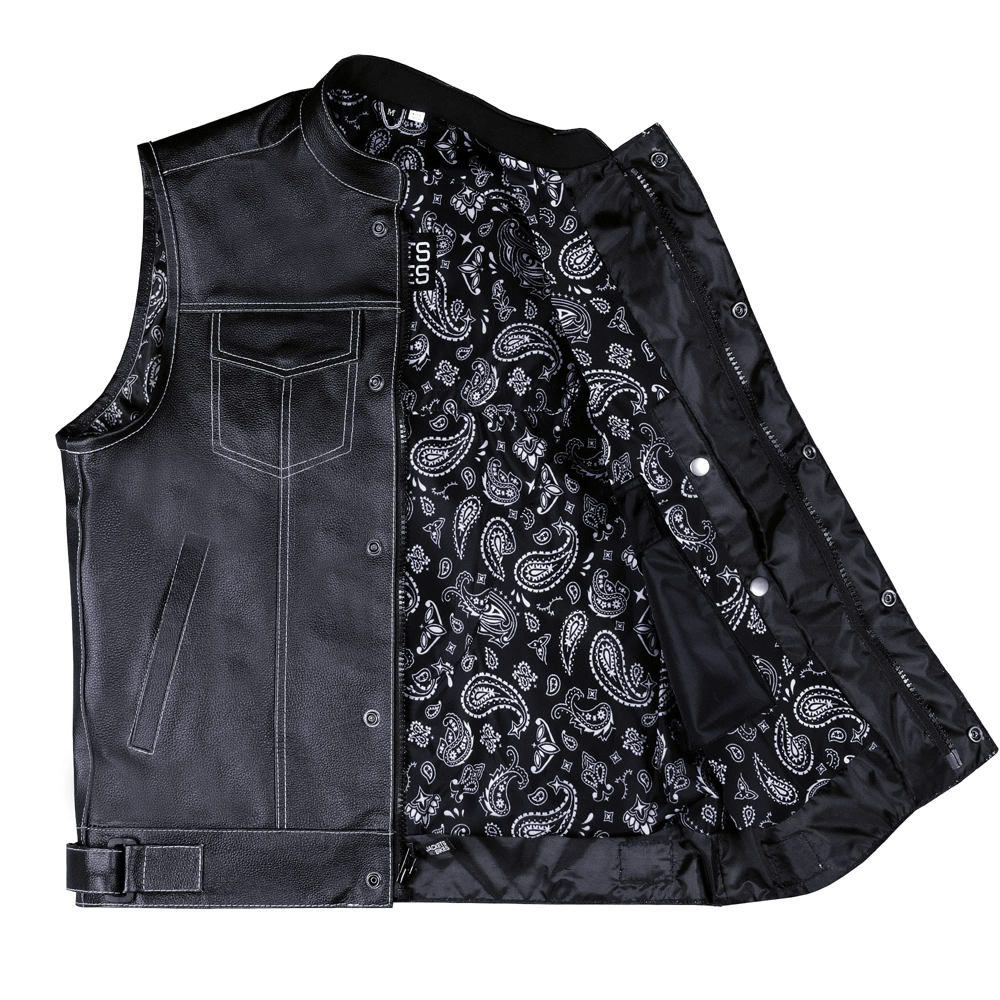 Soa Men 'S Premium Leather Motorcycle Vest With Biker Club Concealed Carry Gun Pockets W/Armor Paisley White Xxl