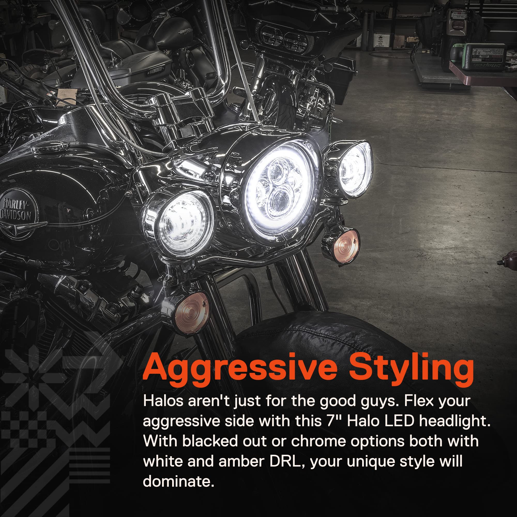 TRUE MODS 7'' LED Headlight for Harley Davidson + Mounting Bracket [Chrome-Finish] [HALO DRL] [4500 Lumen] [H4 Converter Plug n