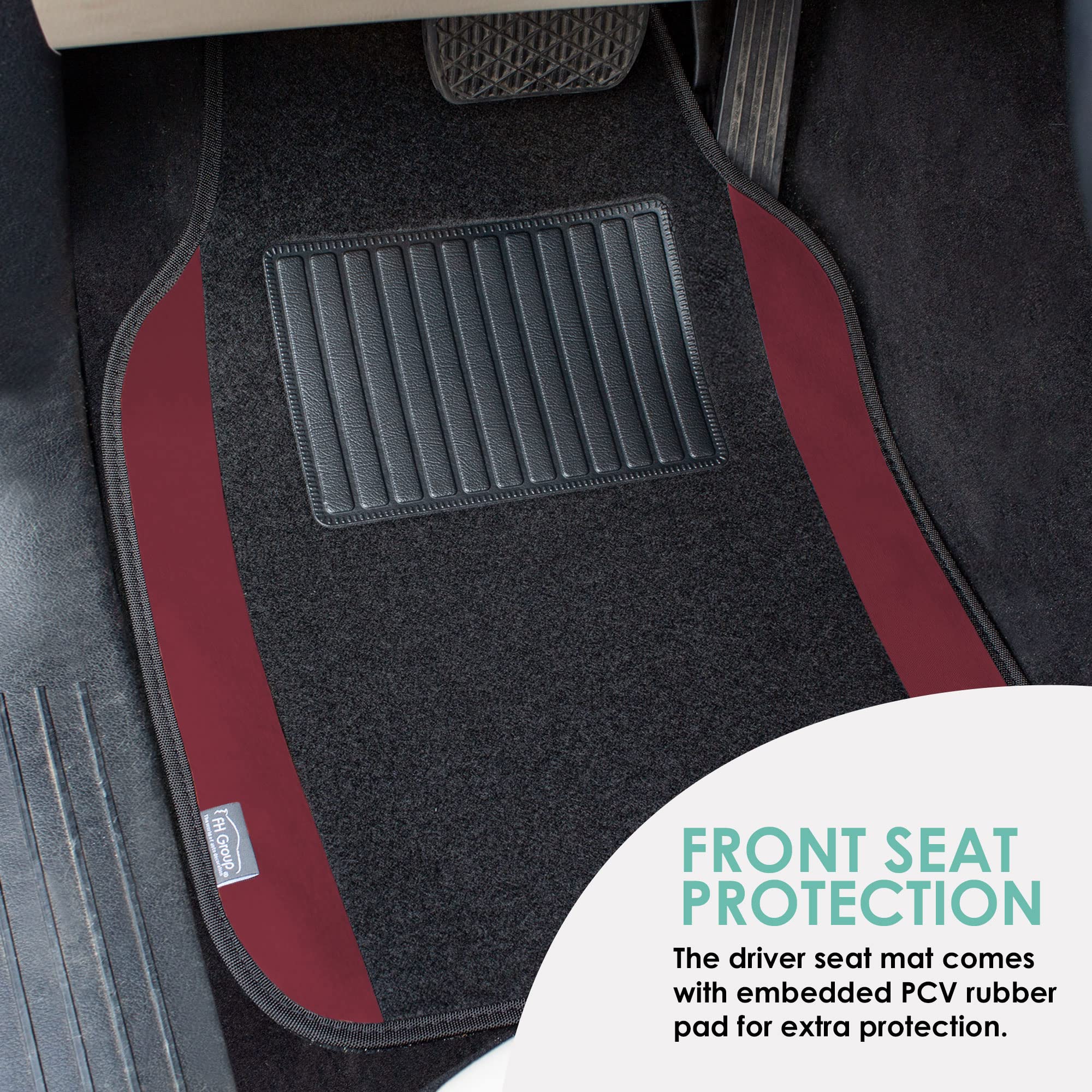 Fh Group Universal Fit Premium Carpet Automotive Floor Mats Fits Most Cars, Suvs, And Trucks With Driver Heel Pad, Full Set Burg