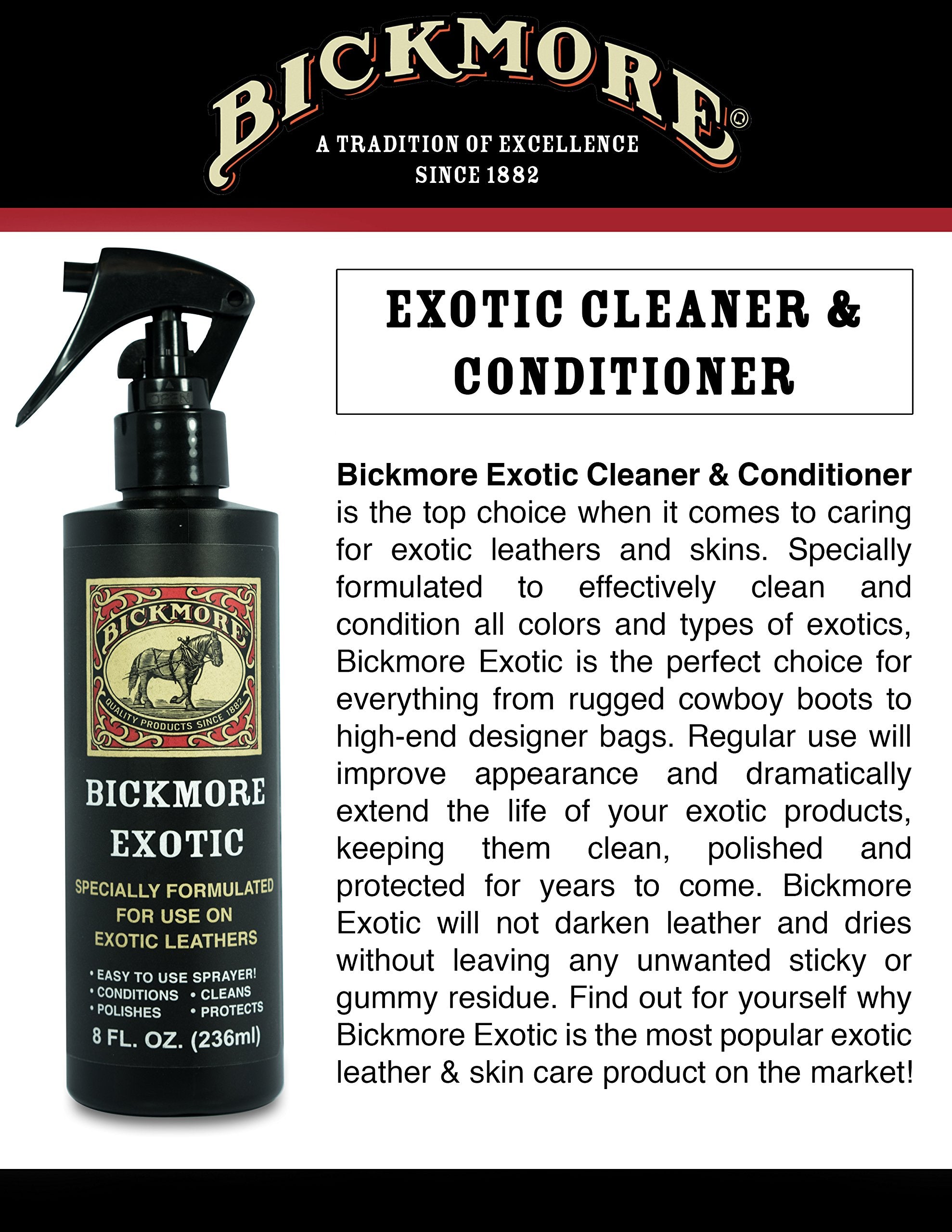 Bickmore Exotic 8oz (2-Pack) - Specially Formulated Leather Spray Used to Clean Condition Polish and Protect Exotic Leathers & R
