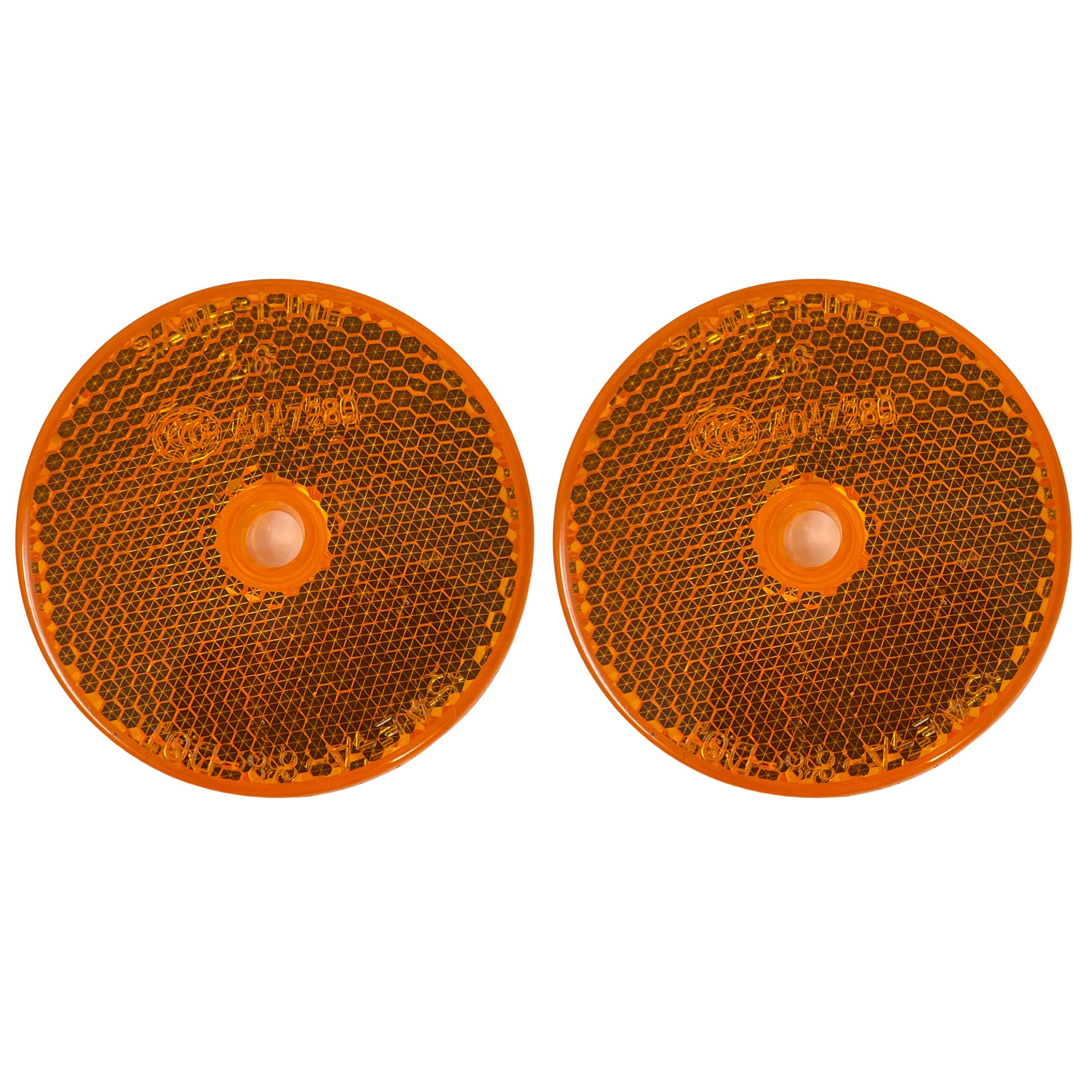 Class A 2'' Round Reflector with Center Mounting Hole - Red/Amber/White for Trailers, Trucks, Automobiles, Mail Boxes, Boats, SU