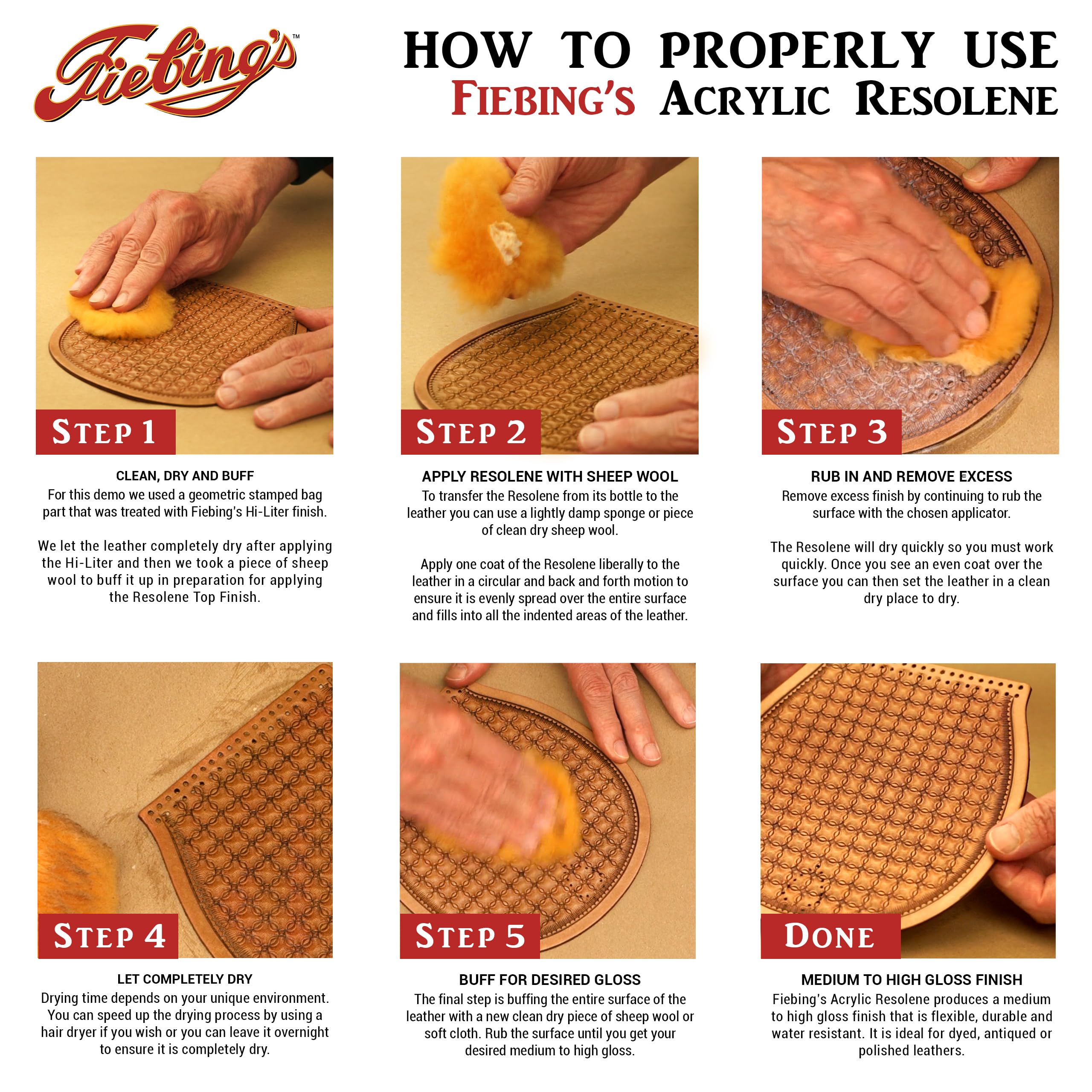 Fiebing's Acrylic Resolene Leather Finisher - Glossy 4 oz, Neutral, Durable, Water Resistant for Boots, Couch, Purse