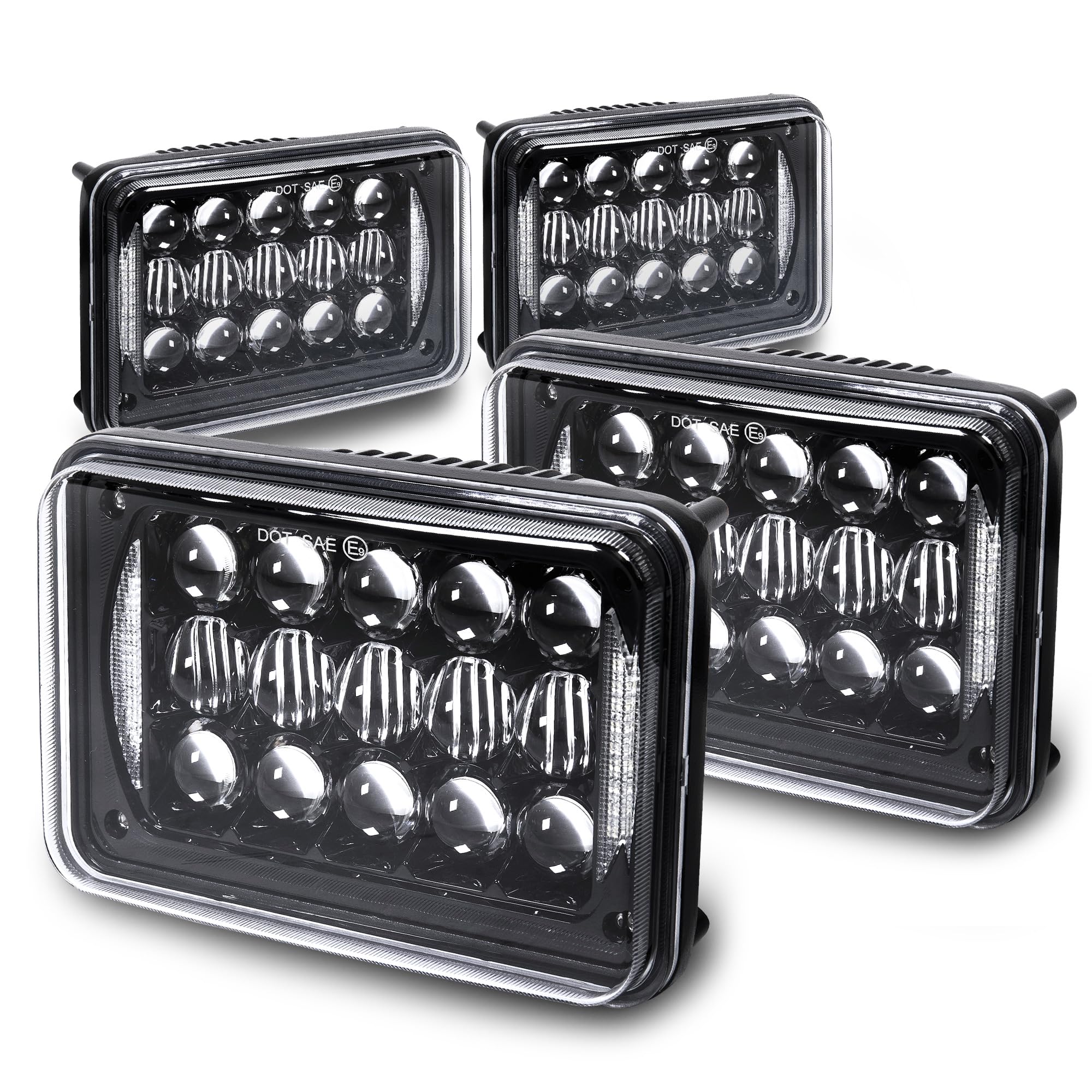 True Mods 4Pc Black 4X6 6X4 Inch Led Headlights 45W H4 2A1 1A1 High Low Sealed Beam H4652 H4666 H6545 H4651 H4656 For Freightlin