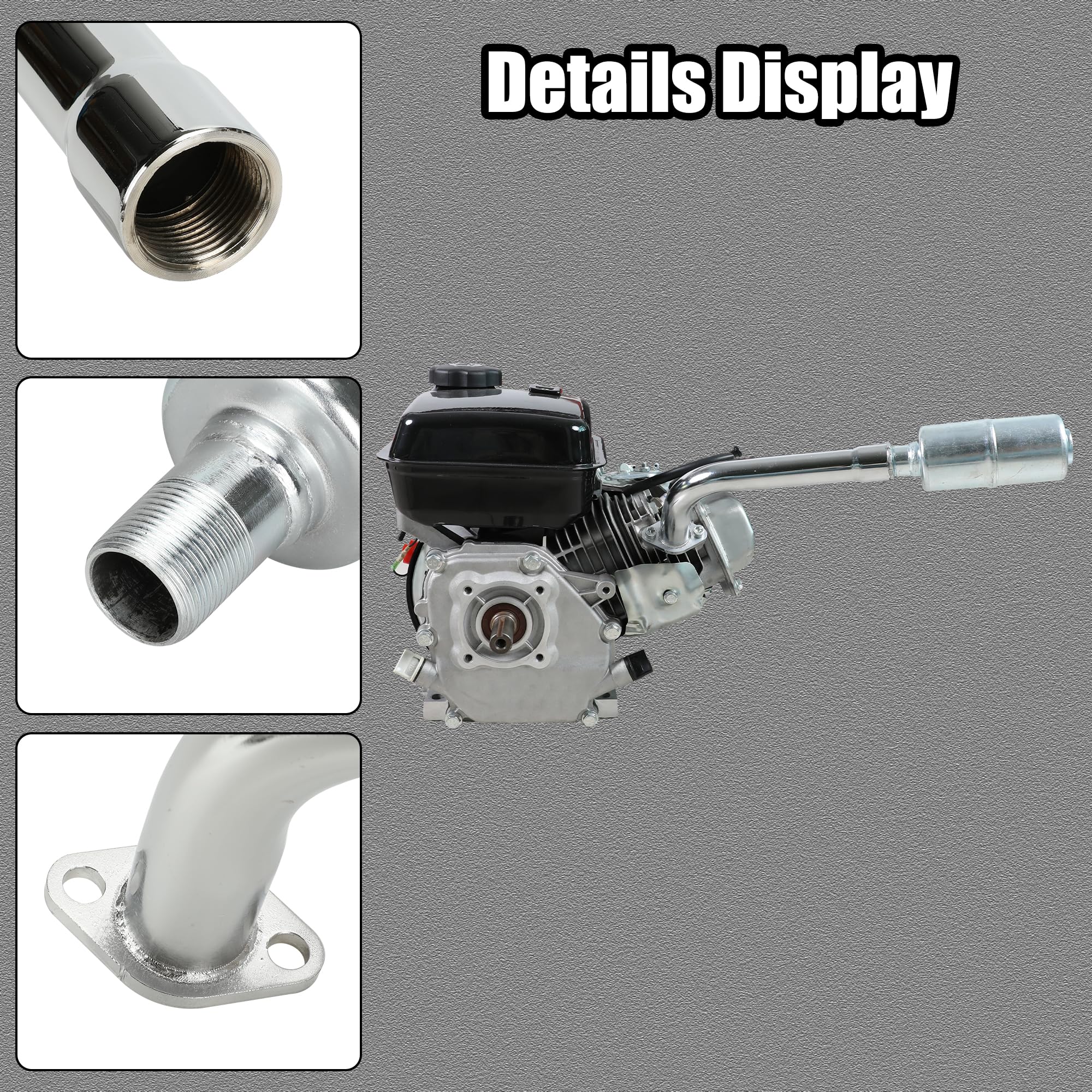 YOXUFA Mini Bike Exhaust Pipe Muffler Kit for Predator 212/224cc, Metal, Silver, Model YO-EXH05-CT200, Includes Heat Shield Tape