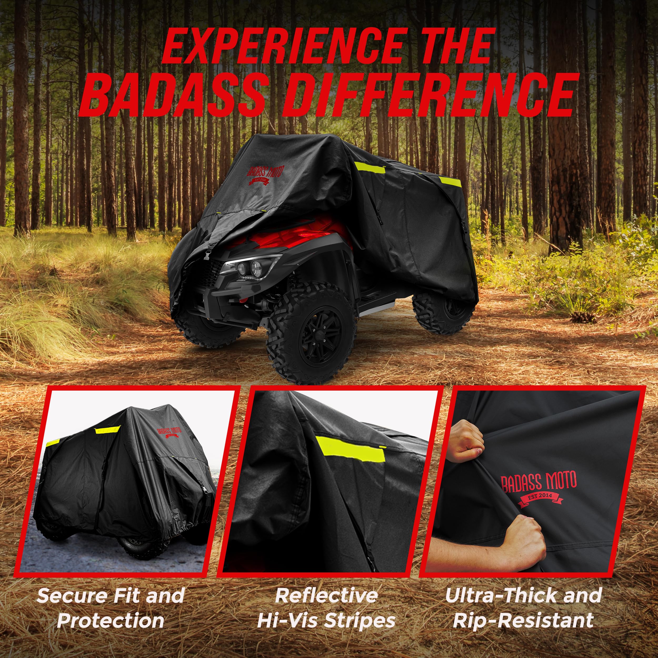 Badass Moto ATV Cover - Waterproof Heavy Duty 4-Wheeler Tarp, Medium 85", Non-Zippered, Commercial Grade Polyester