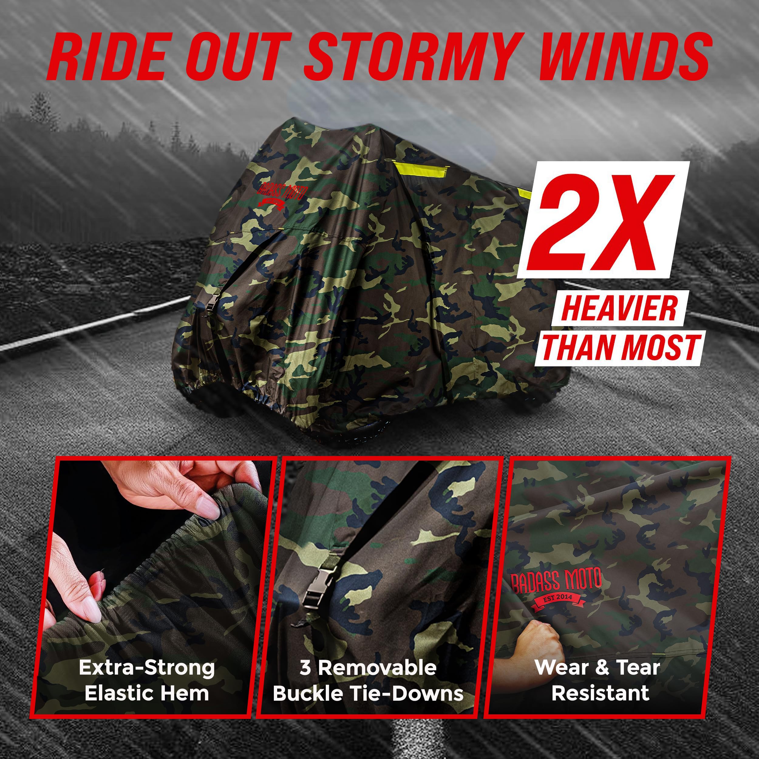 Badass Moto Camo 4 Wheeler Cover - ATV Cover Four Wheeler. Heavy-Duty, Triple-Waterproof Rip-Resistant, Night-Reflective Quad Co