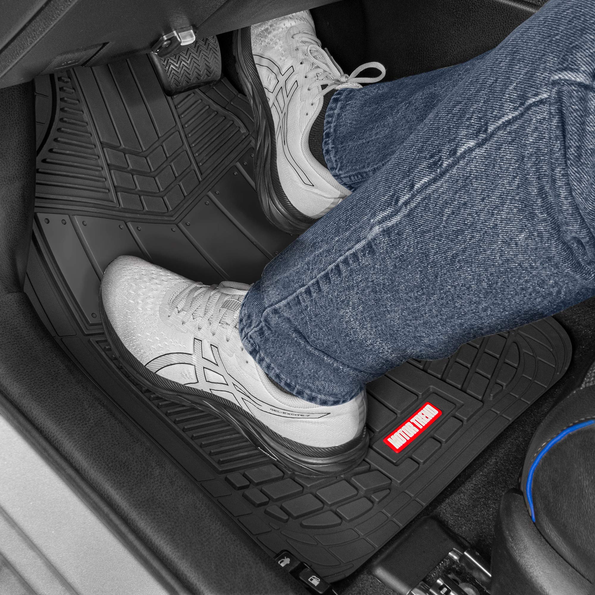 Motor Trend Dualflex Rubber Floor Mats For Car Truck Van & Suv - Waterproof Car Floor Mats With Drainage Channels, All-Weather C