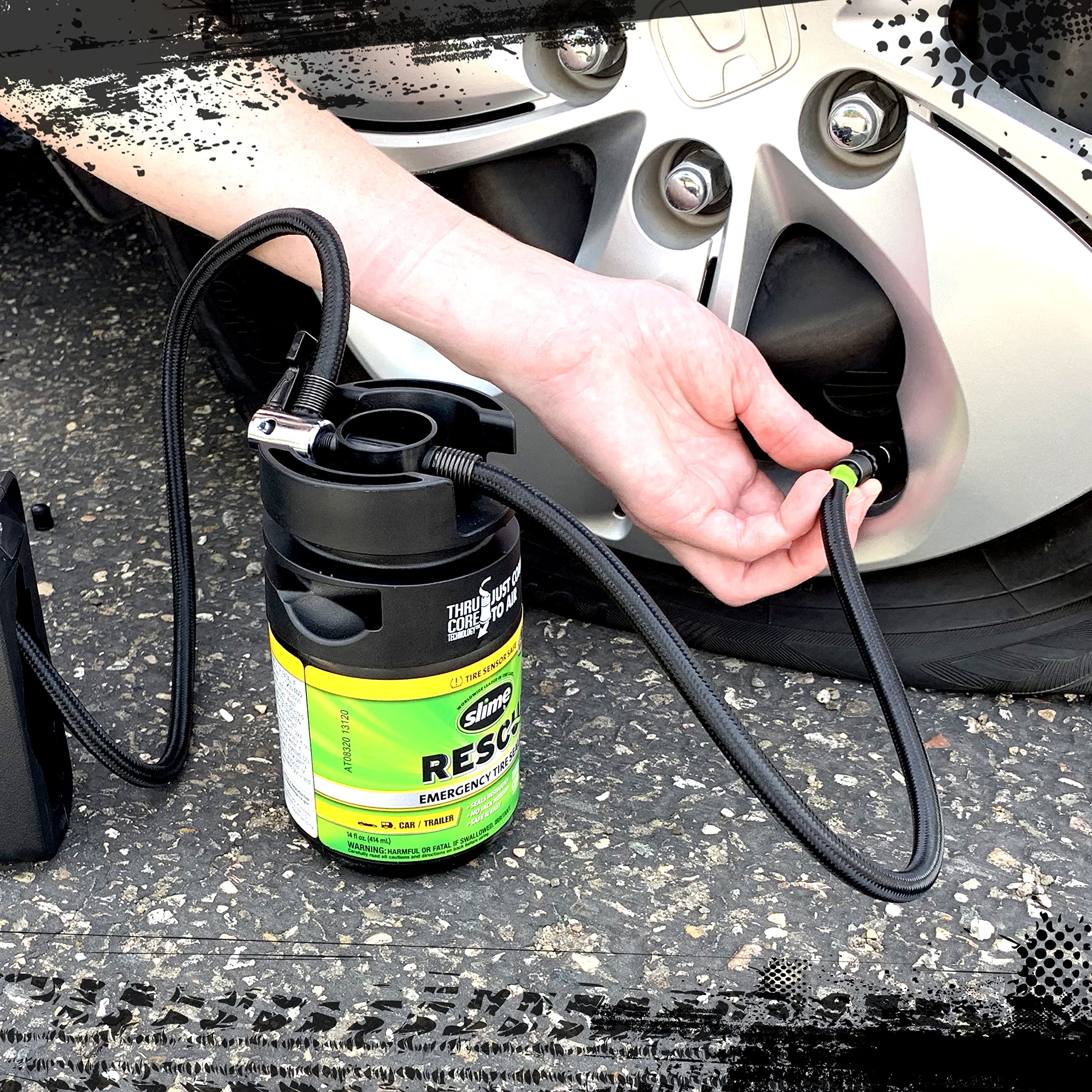 Slime 10188 Flat Tire Puncture Repair Sealant, Rescue, Emergency Repair for highway vehicles, universal fit, Non-toxic, eco-frie