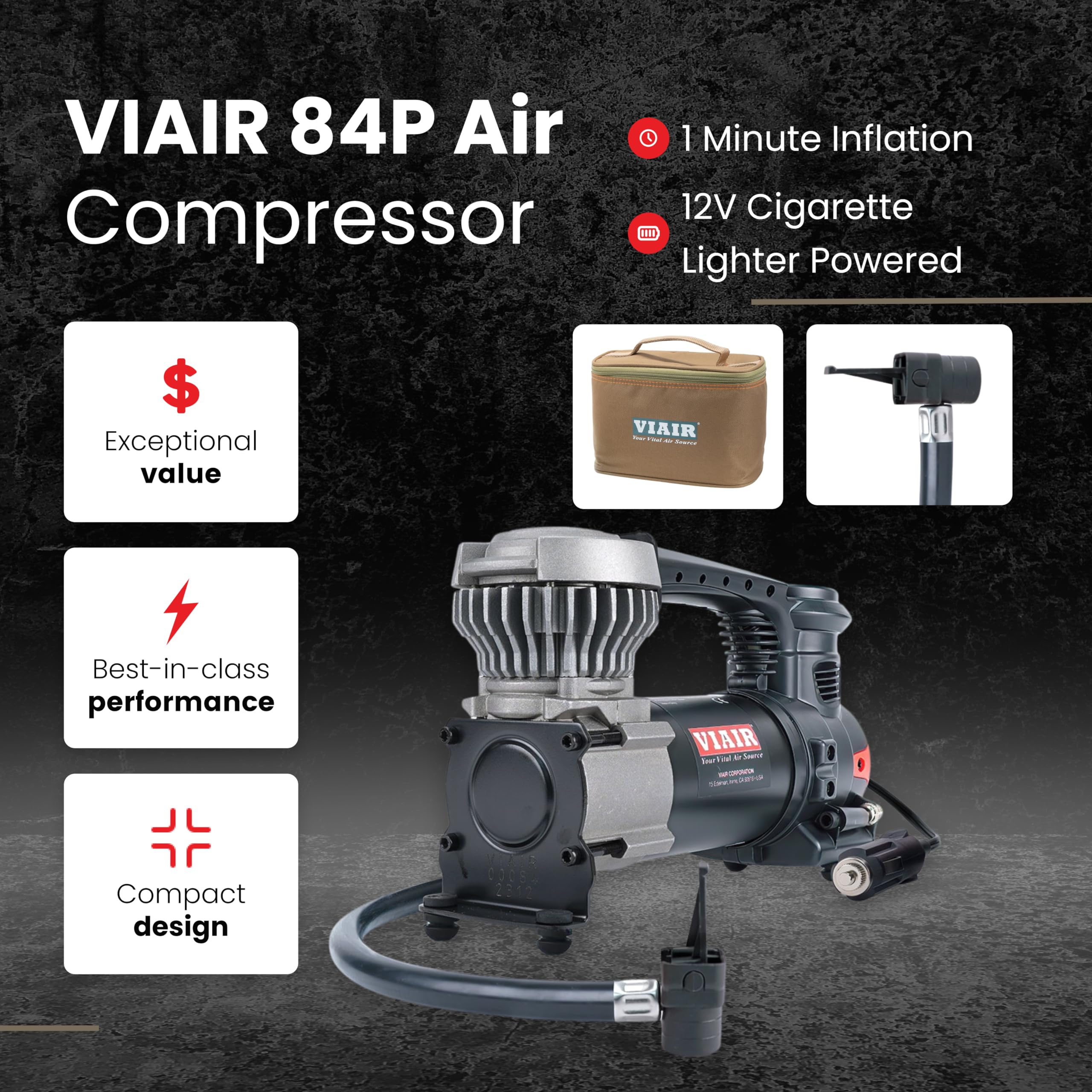 Viair 84P - 00084 Tire Inflator Portable Air Compressor For Car, Truck & Suv | 12V On/Offroad Heavy Duty Pump 60 Psi, Cigarette