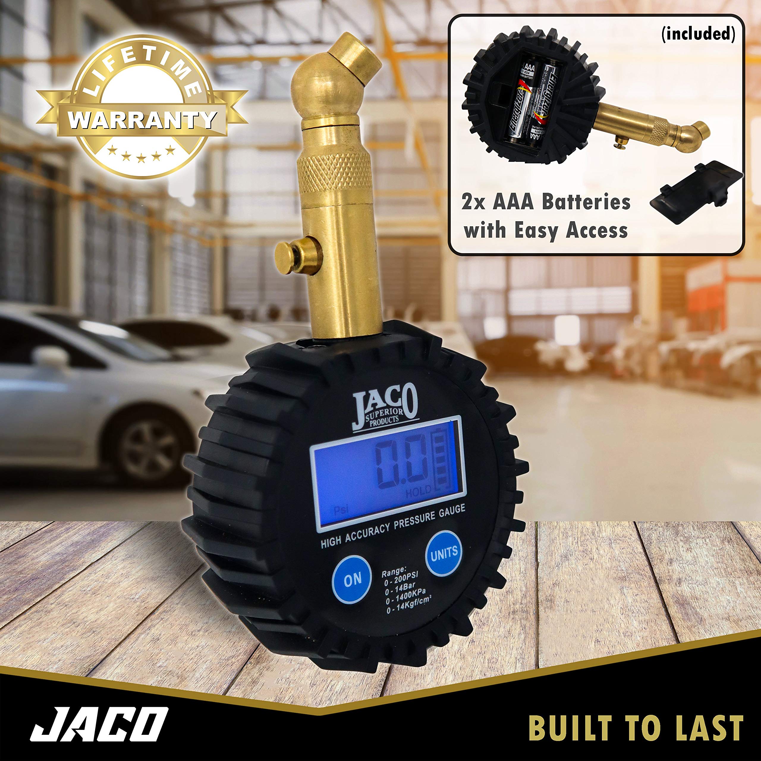 JACO Elite Digital Tire Pressure Gauge - 100 PSI Accuracy - Model JSP-036 - Brass Material