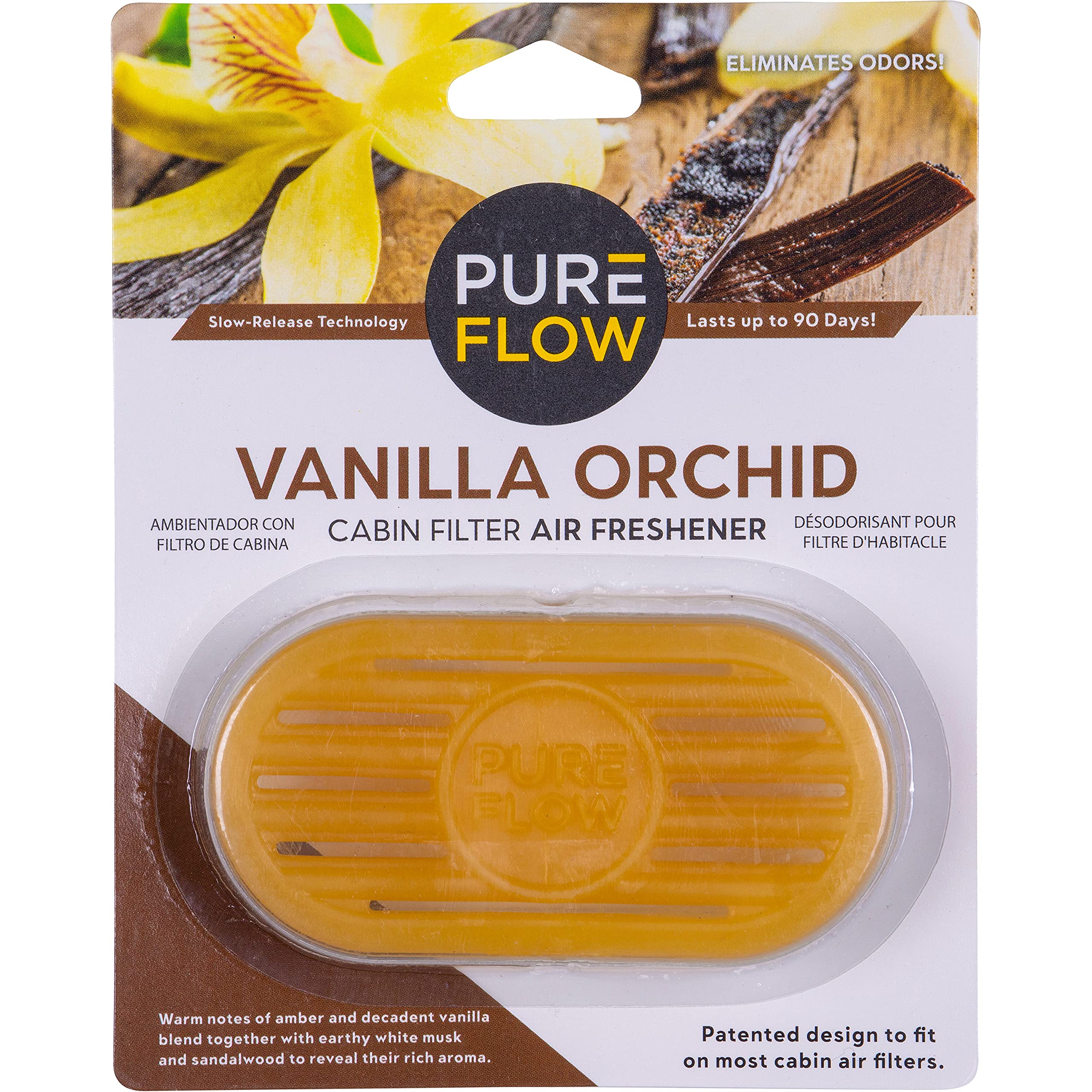 Pureflow Cabin Filter Air Freshener With Odor Eliminator - Fits On Most Car, Truck, And Suv Cabin Air Filters - Vanilla Orchid (1 Pack)