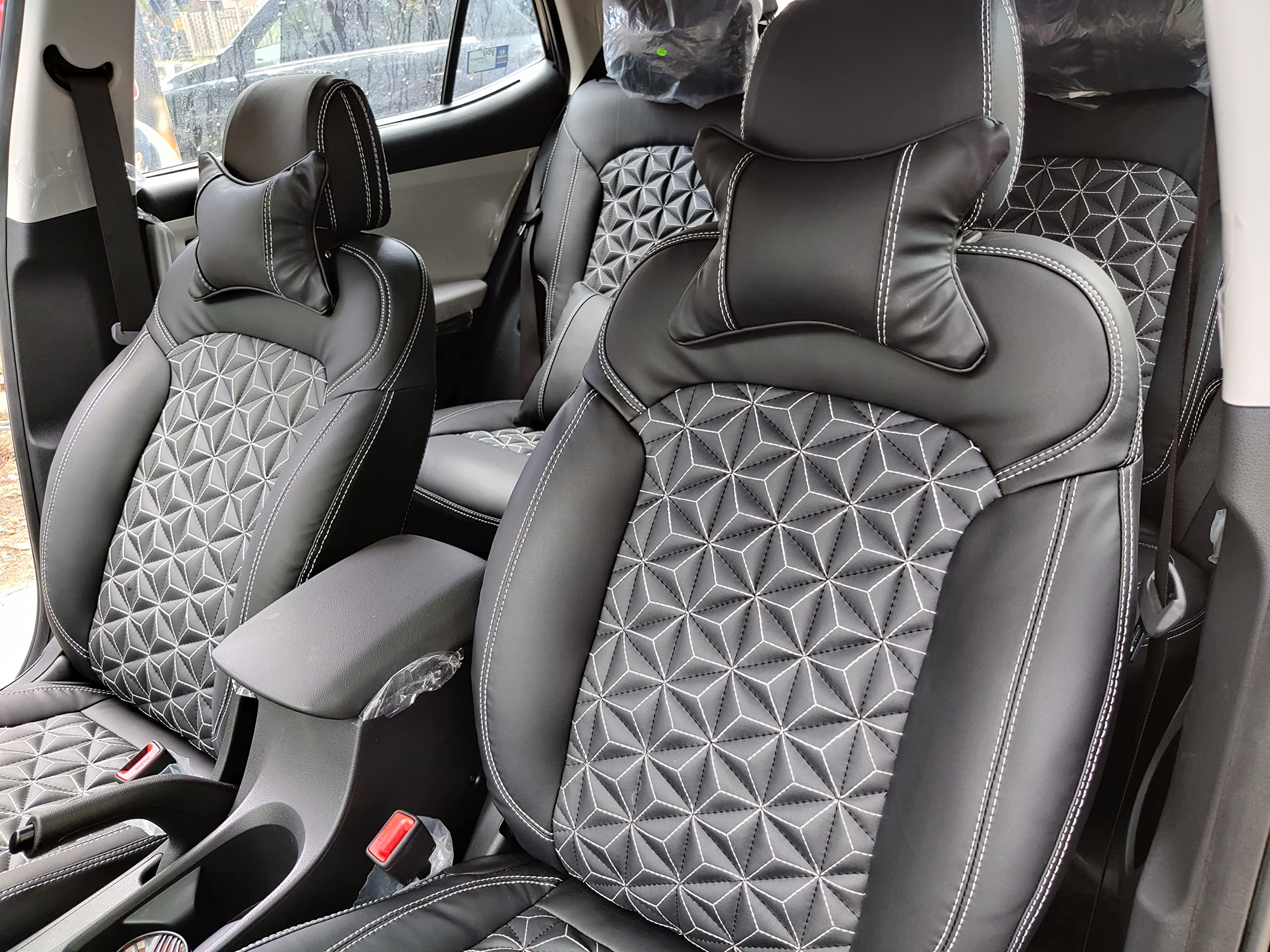 3D FRONTLINE PU Leather Best Fit Black Car Seat Cover Compatible with Tata Nexon