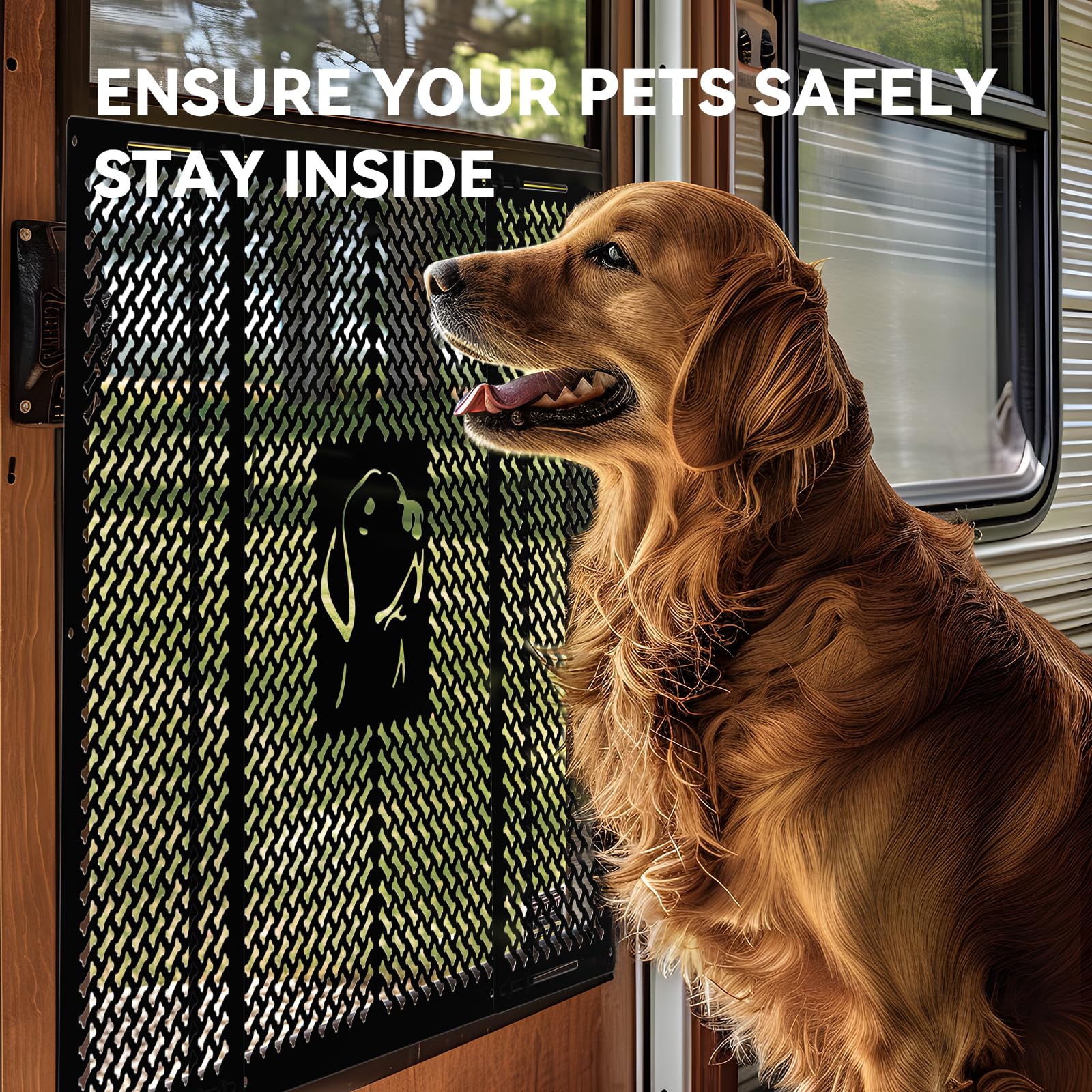 CAMPER MATTERS RV Screen Door Grille - Dog Friends Design, Aluminium Alloy, Adjustable 21"-29.5" Width