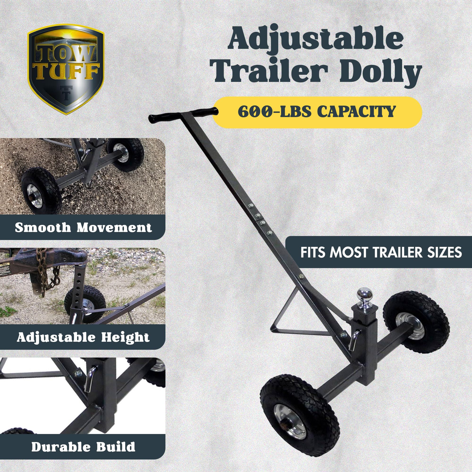 Tow Tuff Heavy Duty Solid Trailer Dolly Adjustable